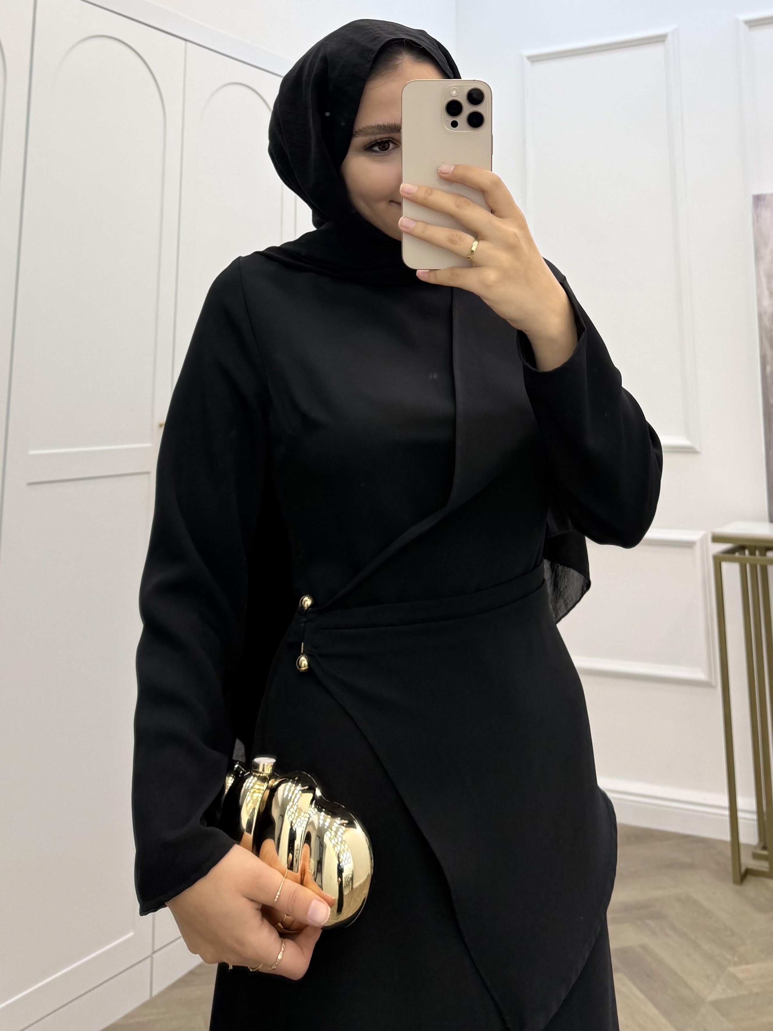 ÇAPRAZ GEÇİŞLİ KREP ELBİSE SİYAH