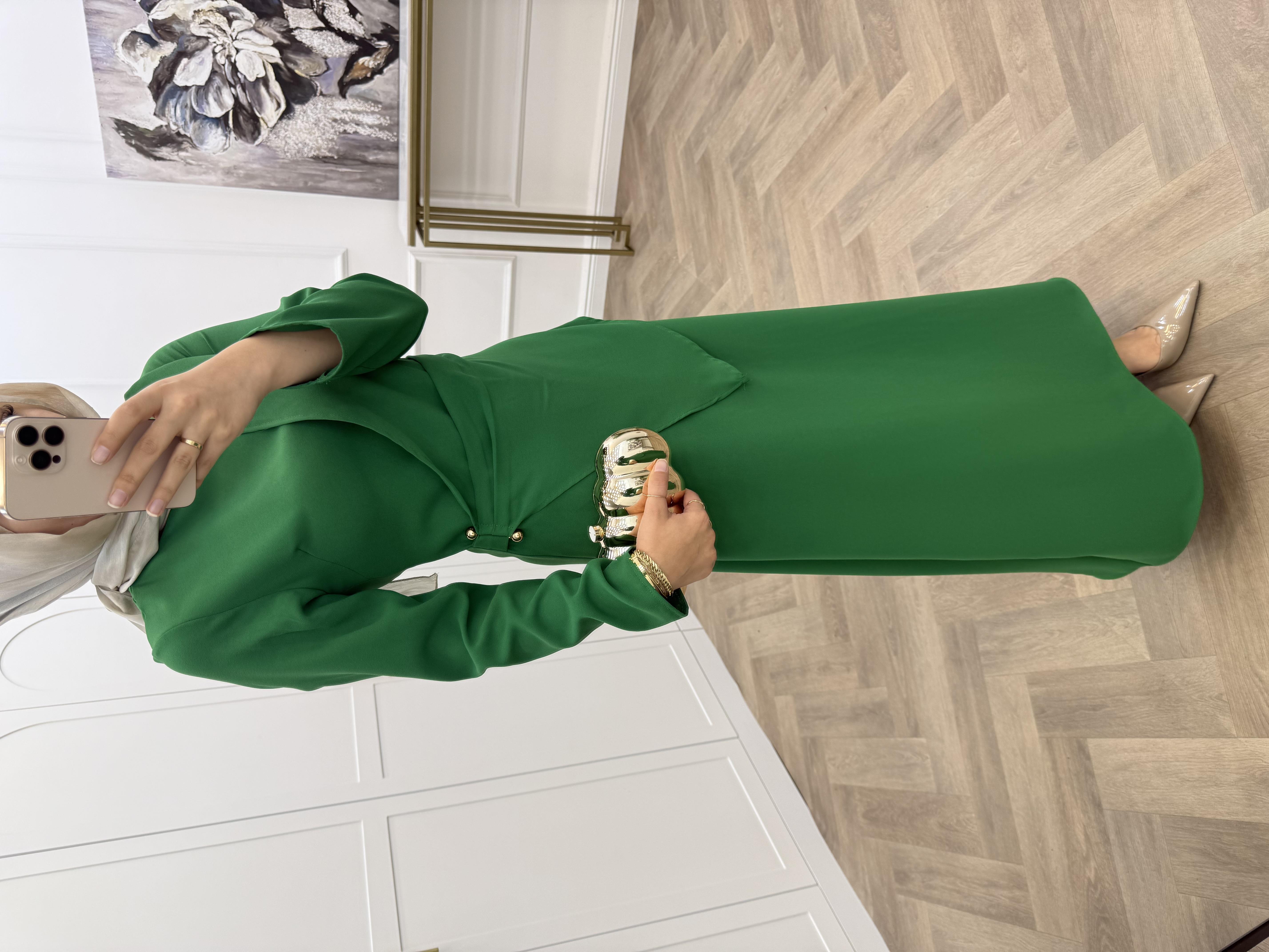 ÇAPRAZ GEÇİŞLİ KREP ELBİSE YEŞİL