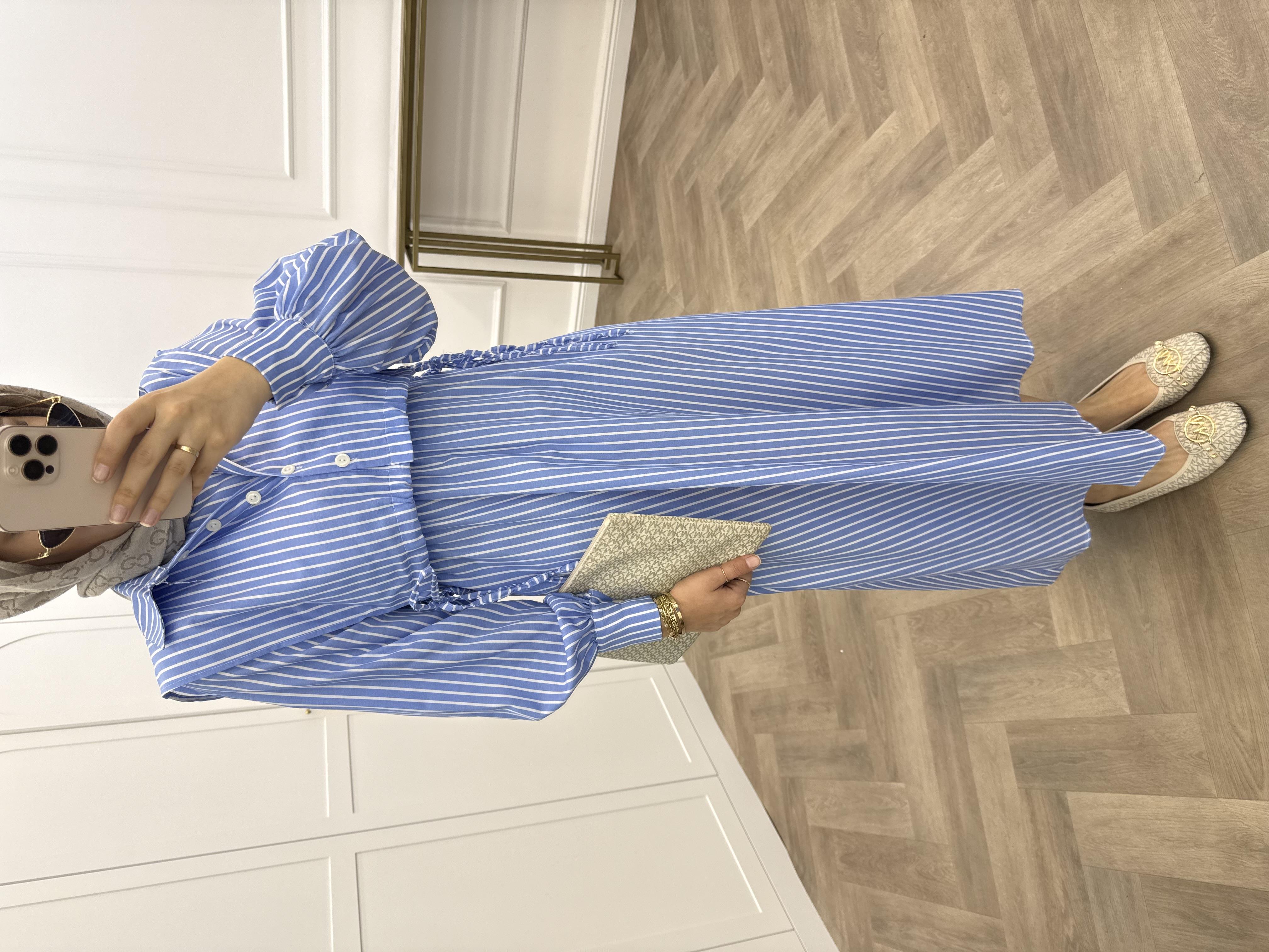 ÇİZGİLİ CROP ELBİSE BEBE MAVİSİ