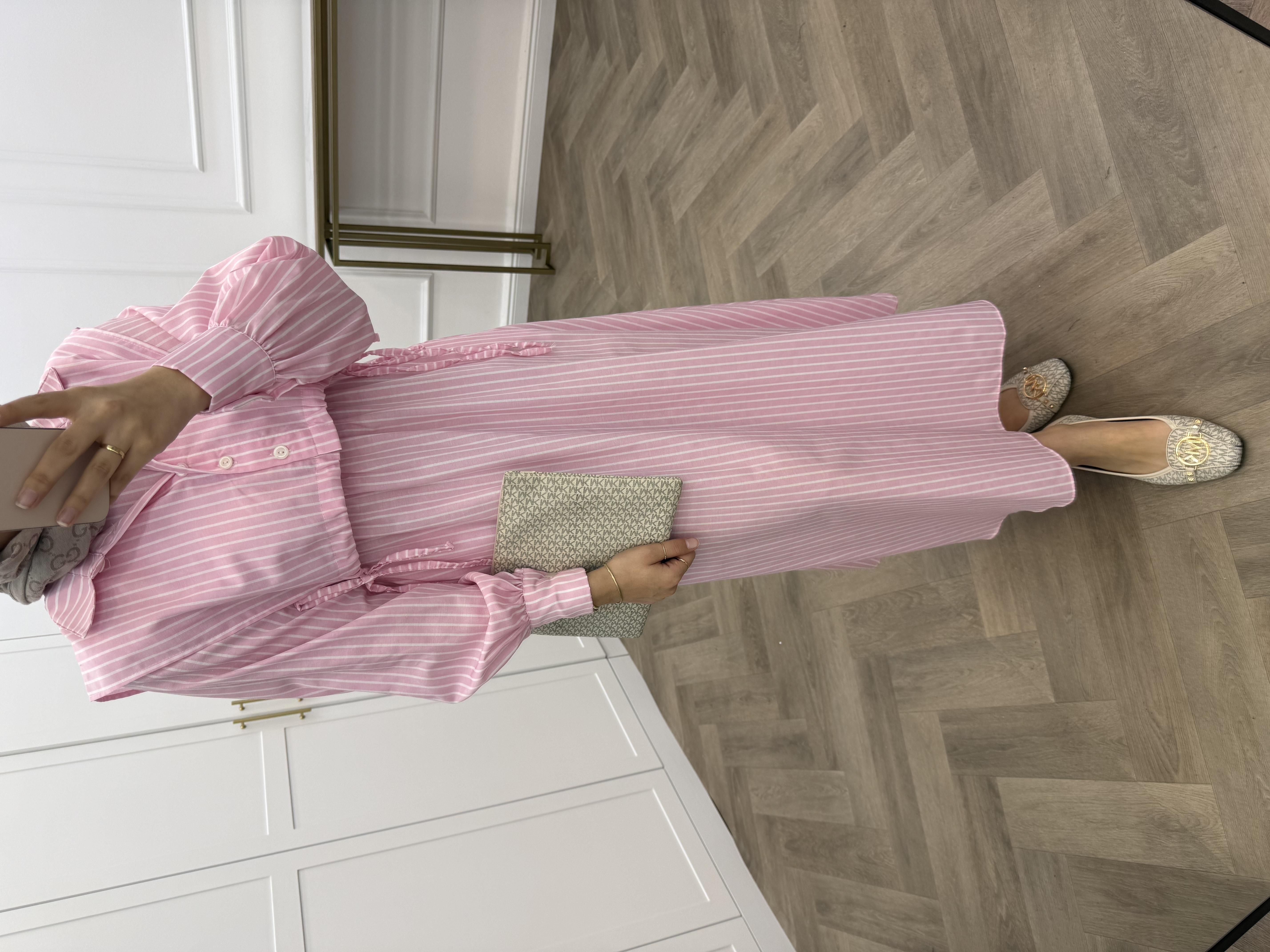 ÇİZGİLİ CROP ELBİSE PEMBE