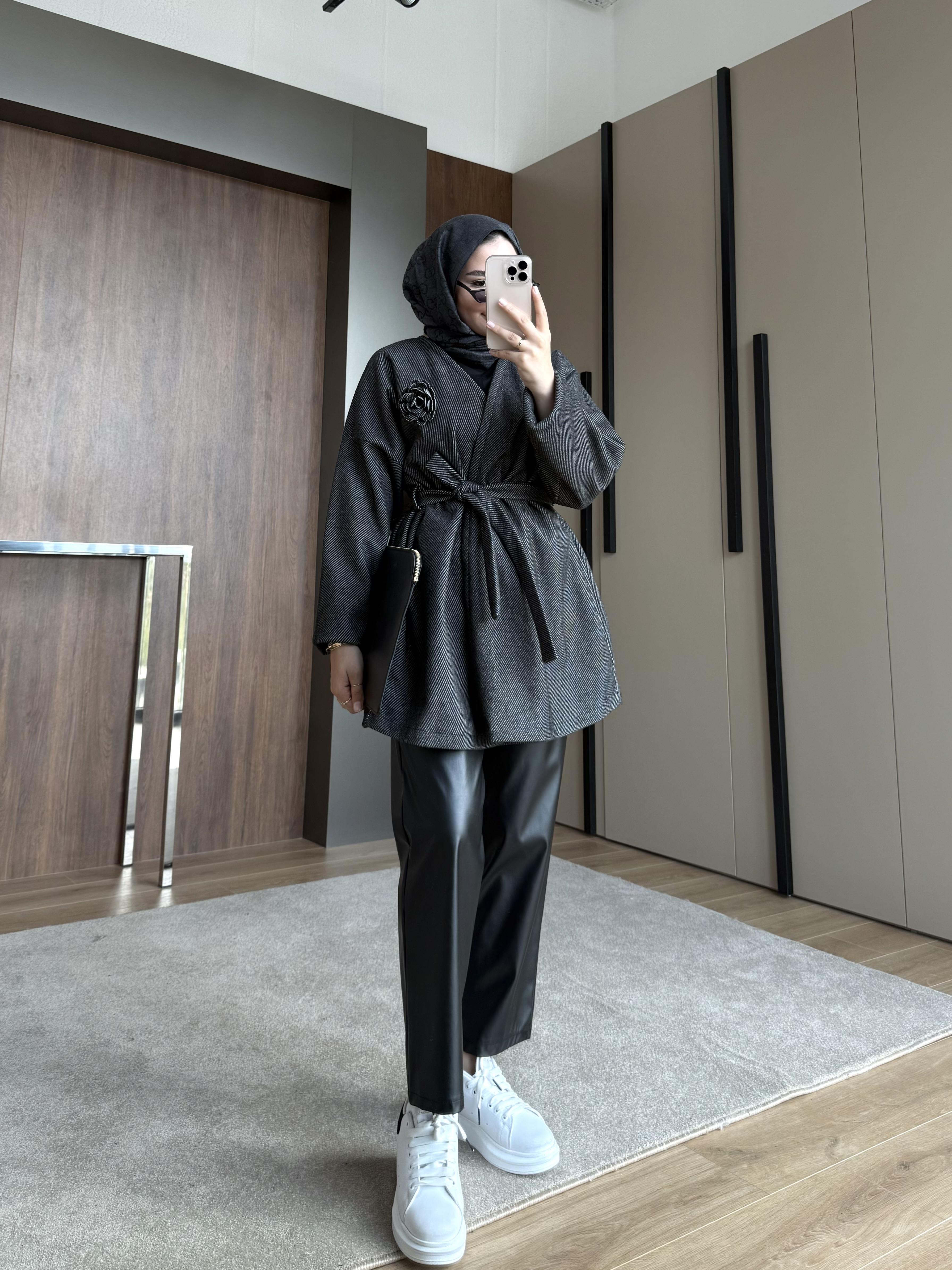 ÇİZGİLİ KAŞE CEKET ANTRASİT 