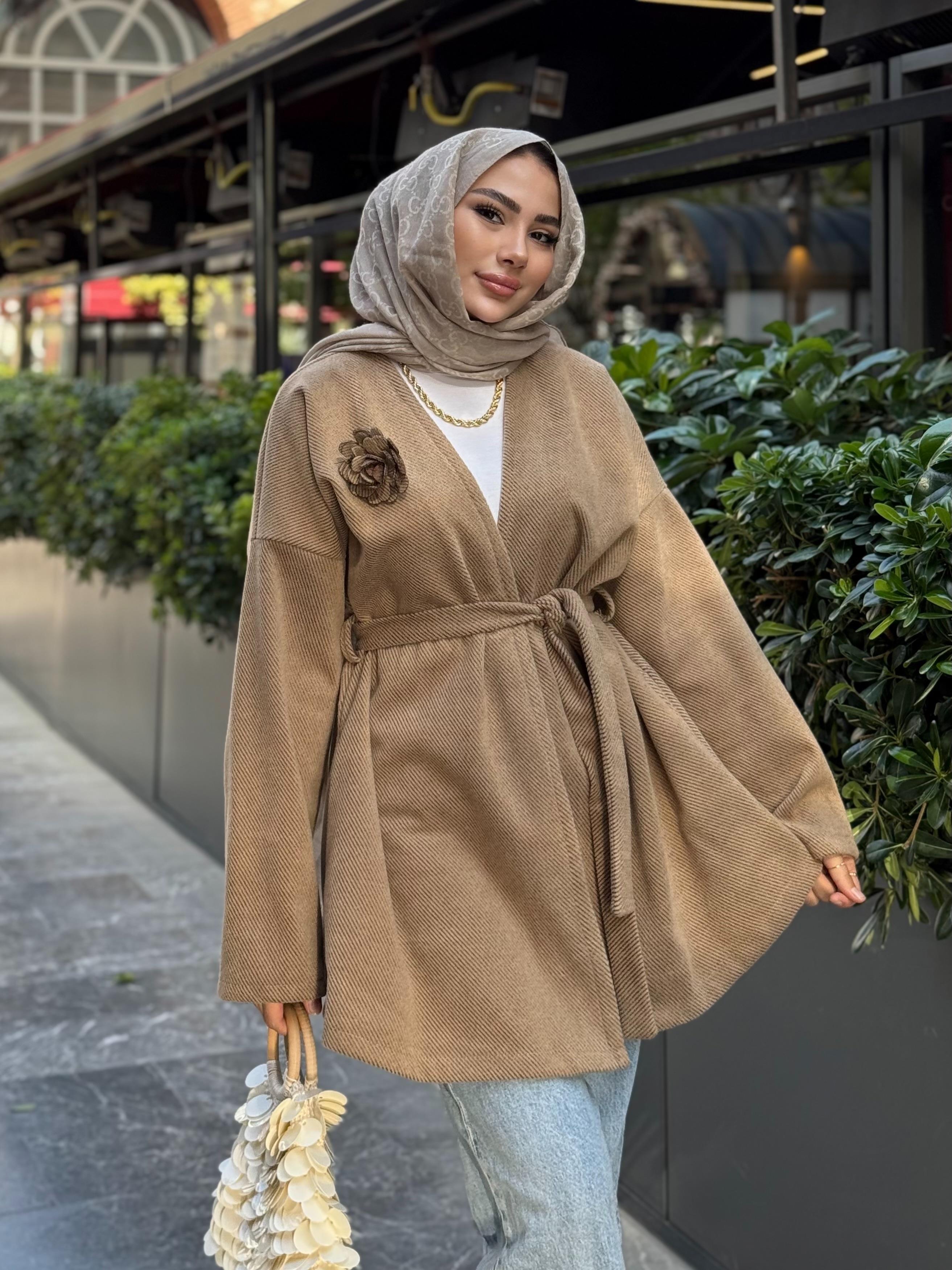 ÇİZGİLİ KAŞE CEKET SÜTLÜ KAHVE