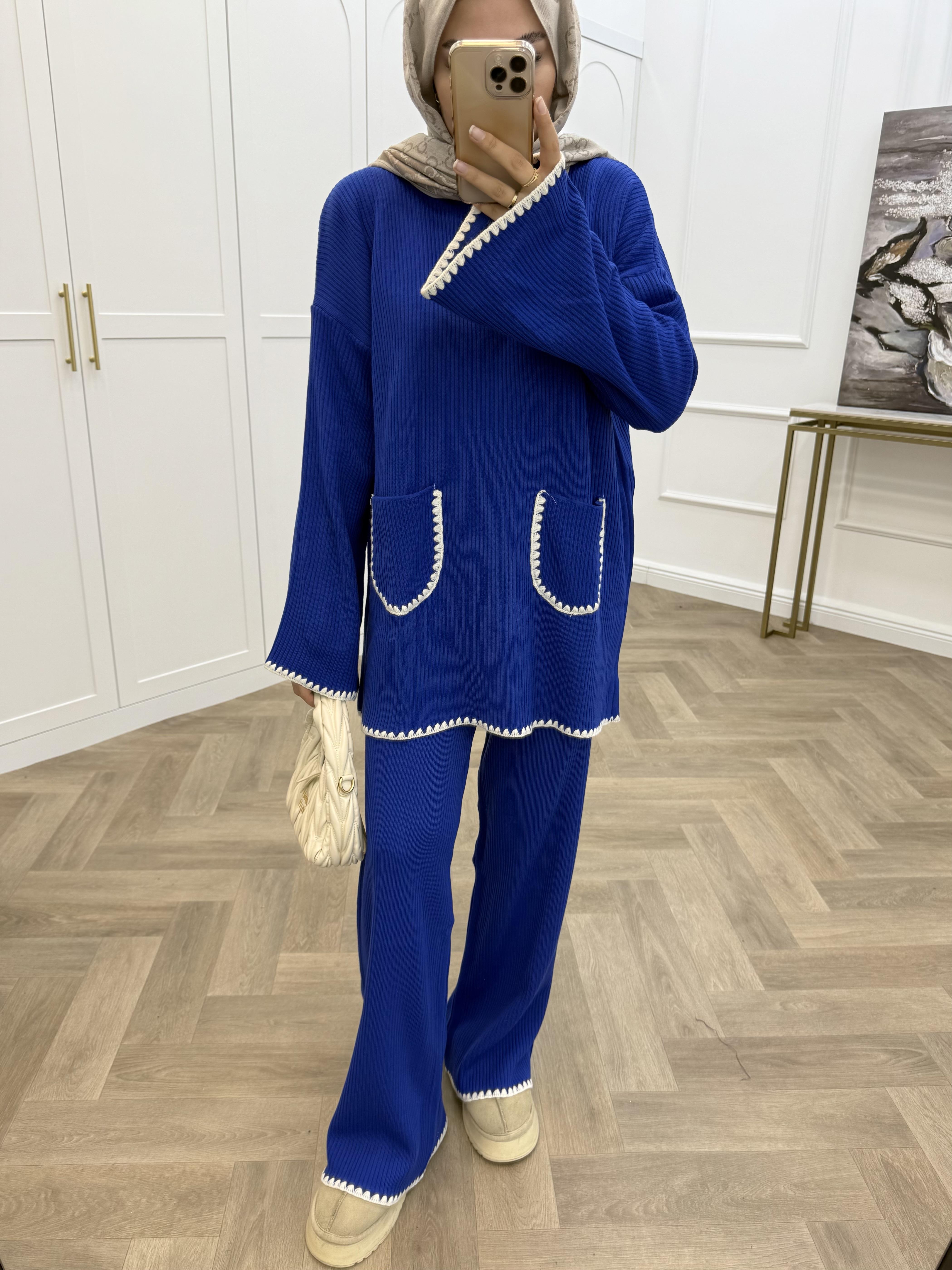 ÇOBAN DİKİŞLİ TRİKO TAKIM KAHVE