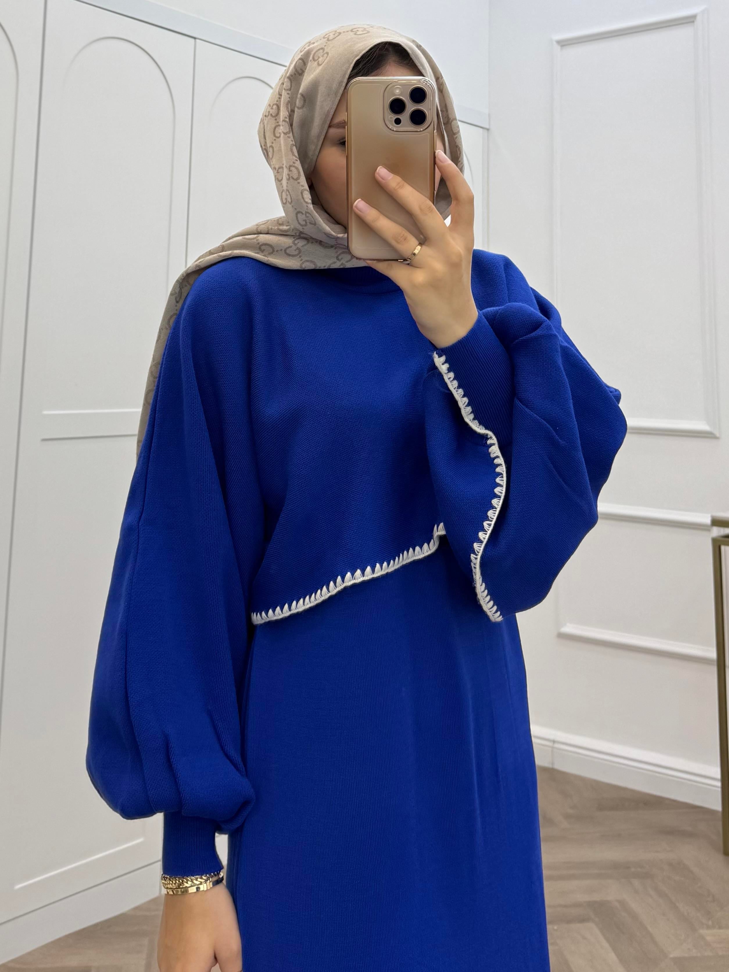 CROP DETAYLI TRİKO ELBİSE SAKS