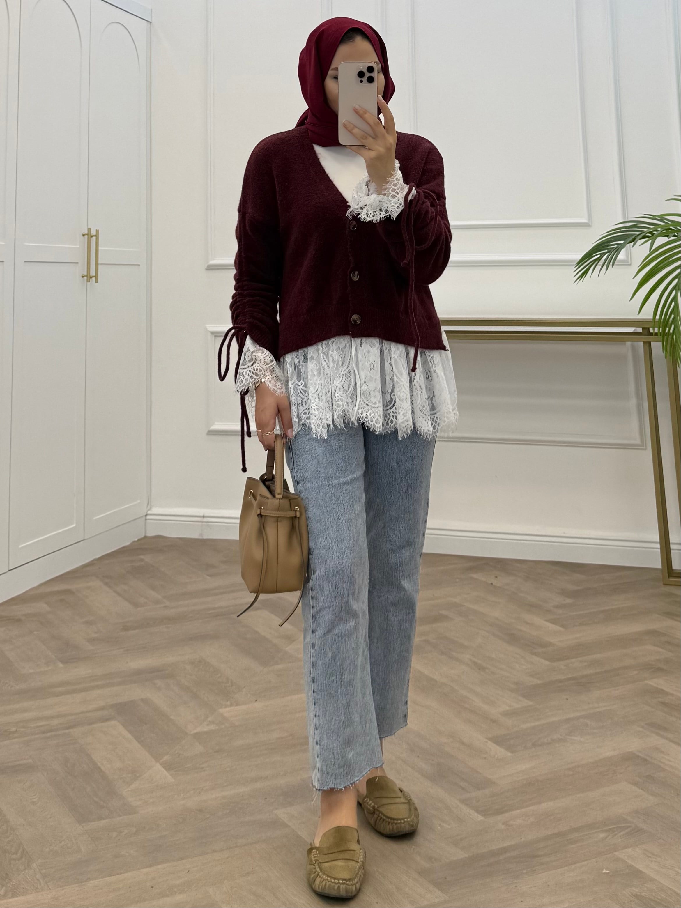 DANTELLİ TRİKO HIRKA BORDO