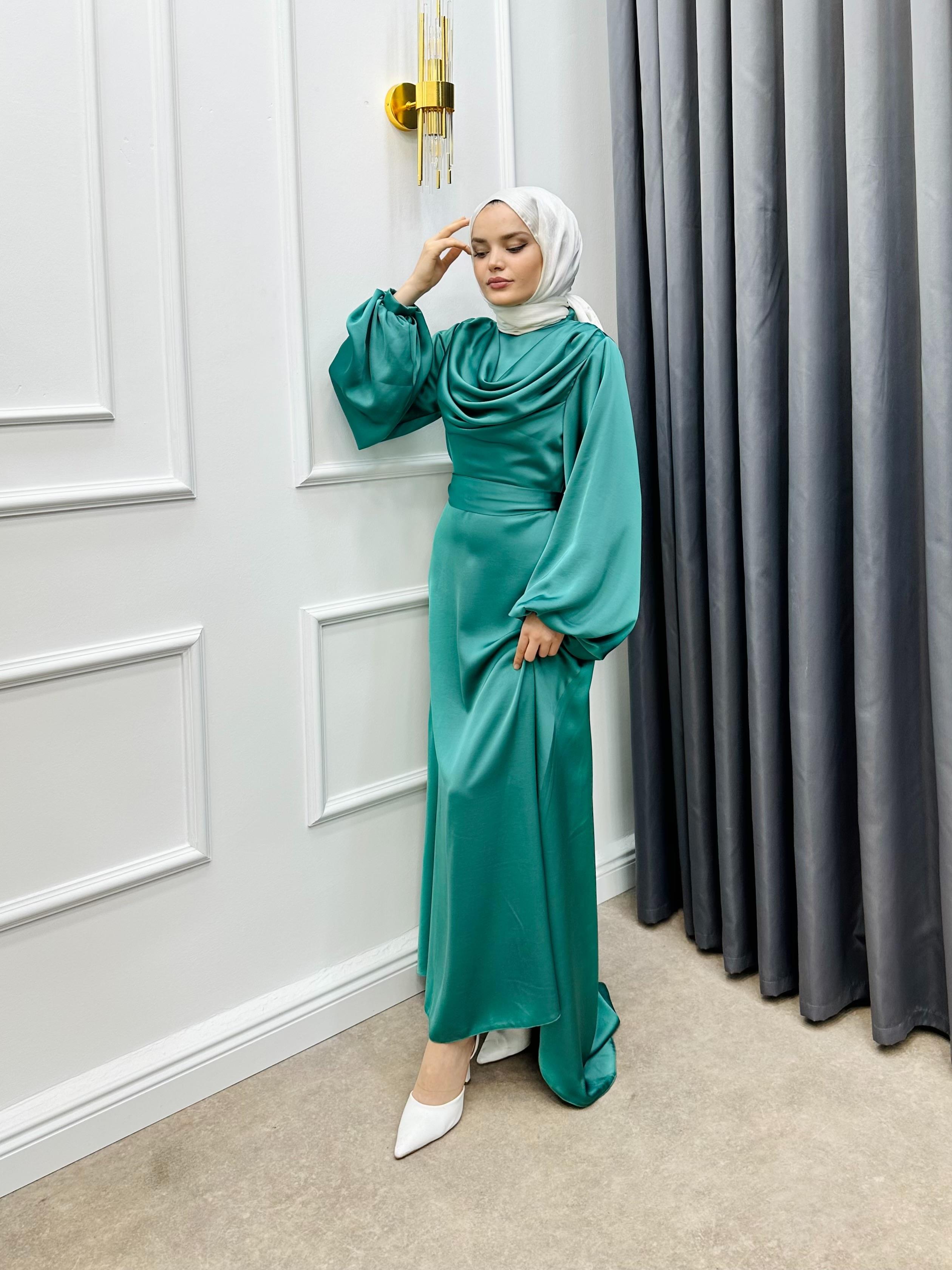 DEGAJELİ VOLVO ELBİSE KOYU MİNT