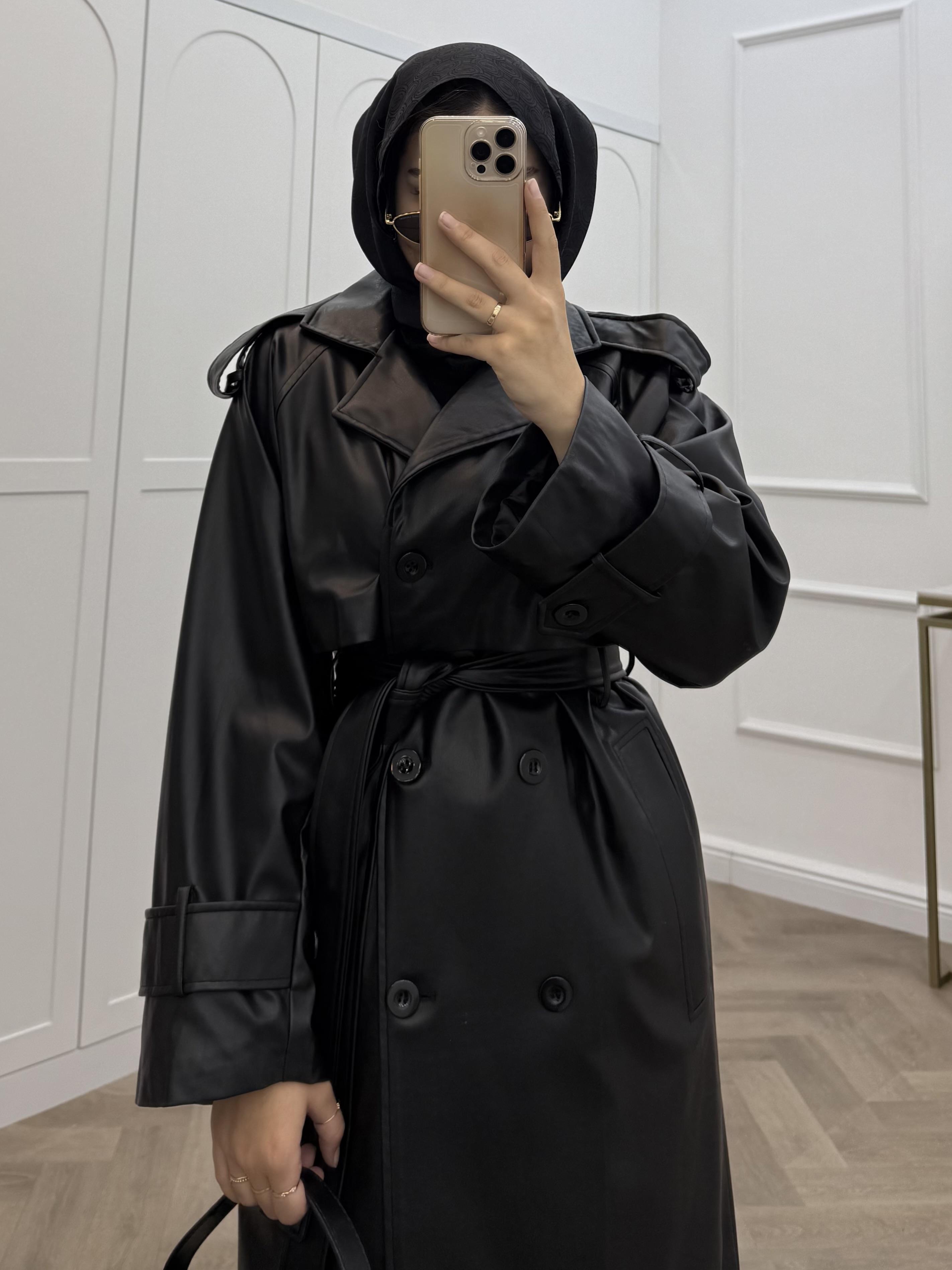 DERİ TRENÇKOT SİYAH