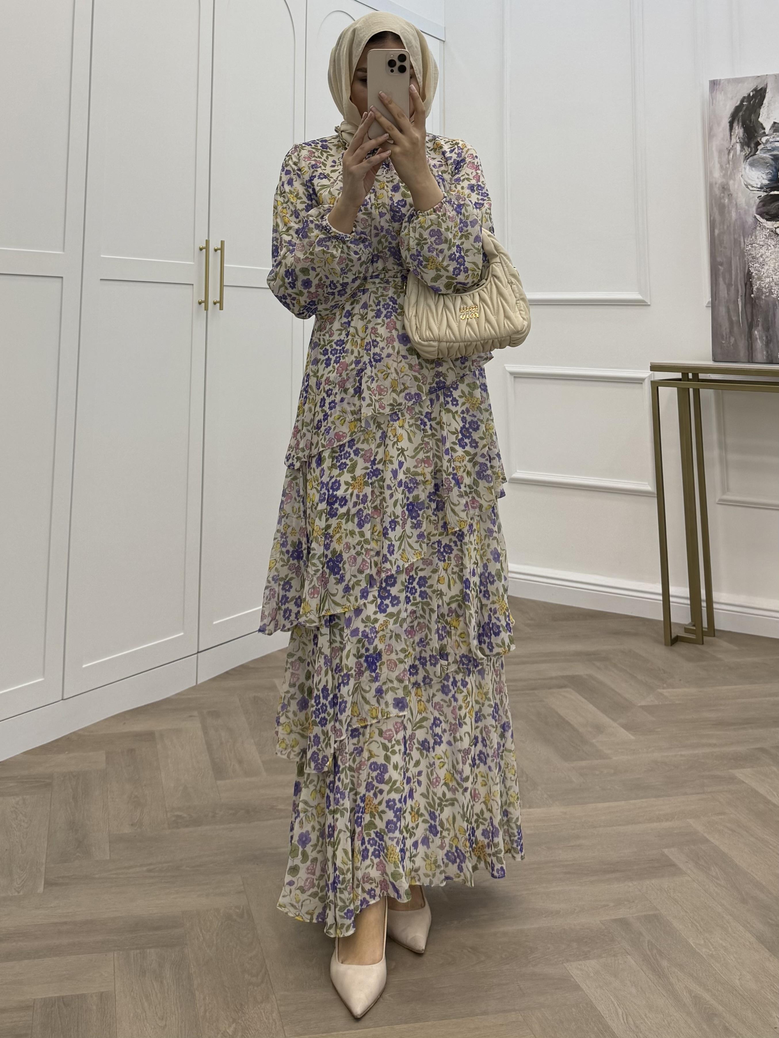 DESENLİ KATLI ŞİFON MOR