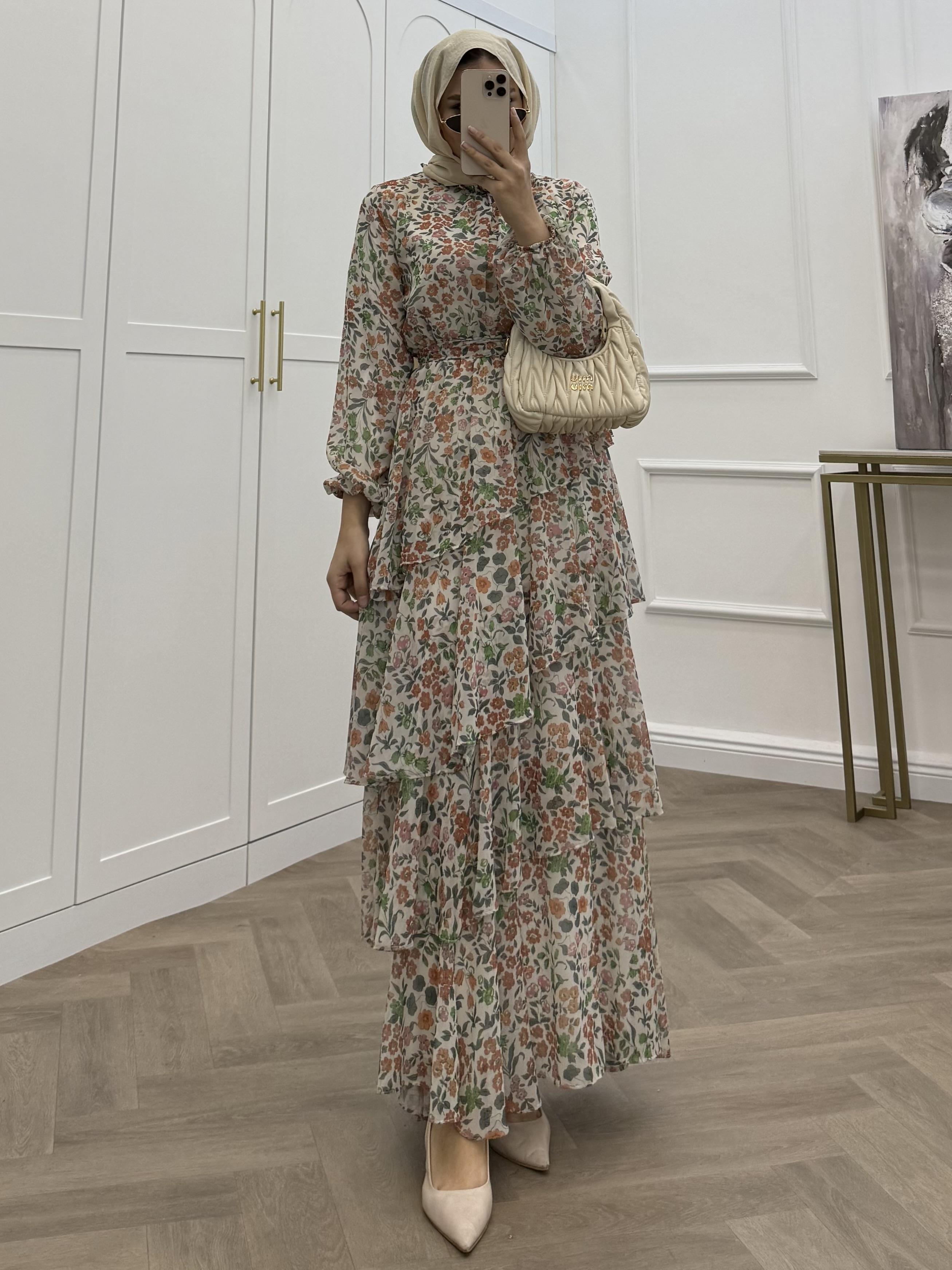 DESENLİ KATLI ŞİFON ORANJ