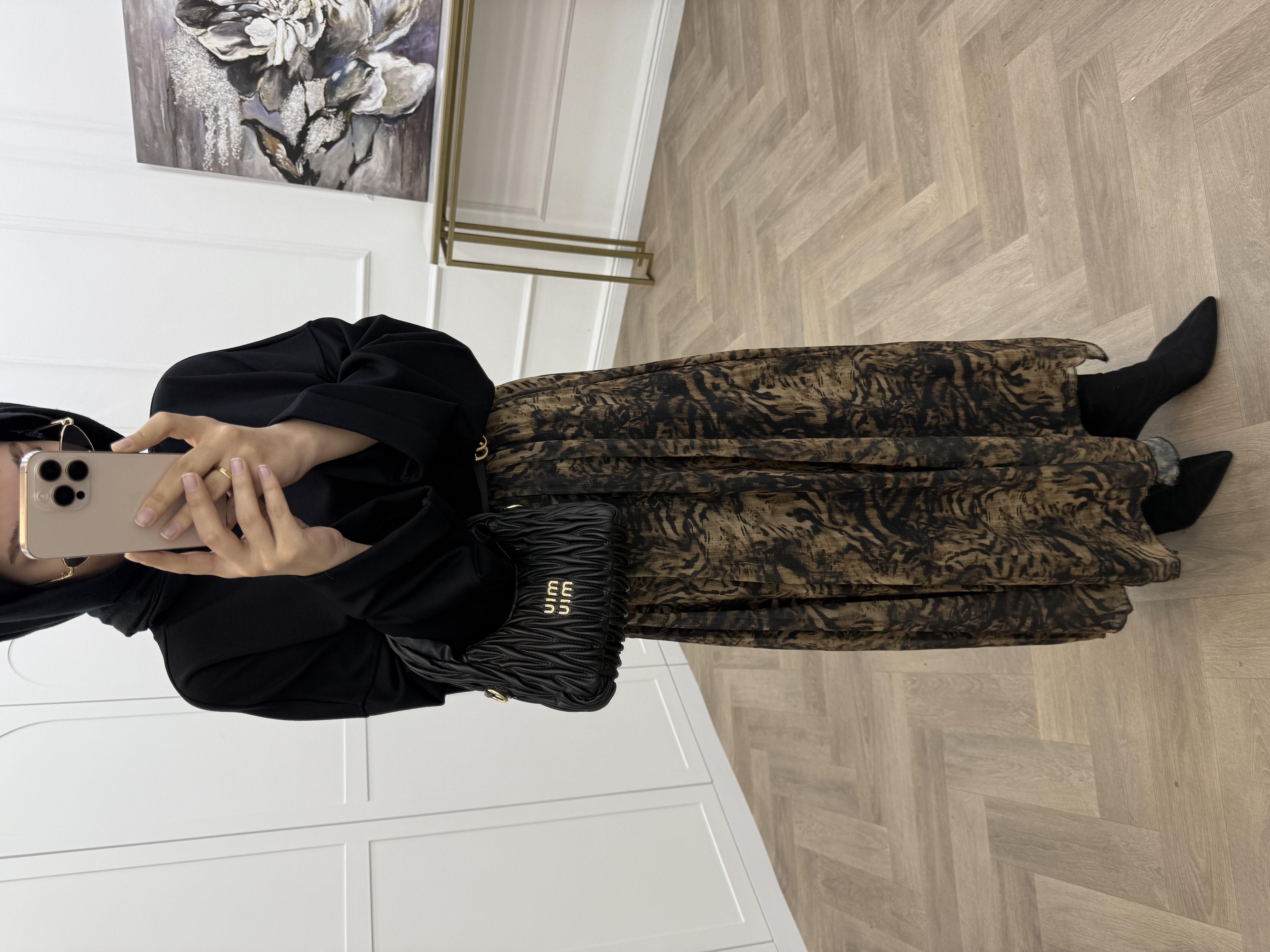 DESENLİ ŞİFON ETEK LEOPAR