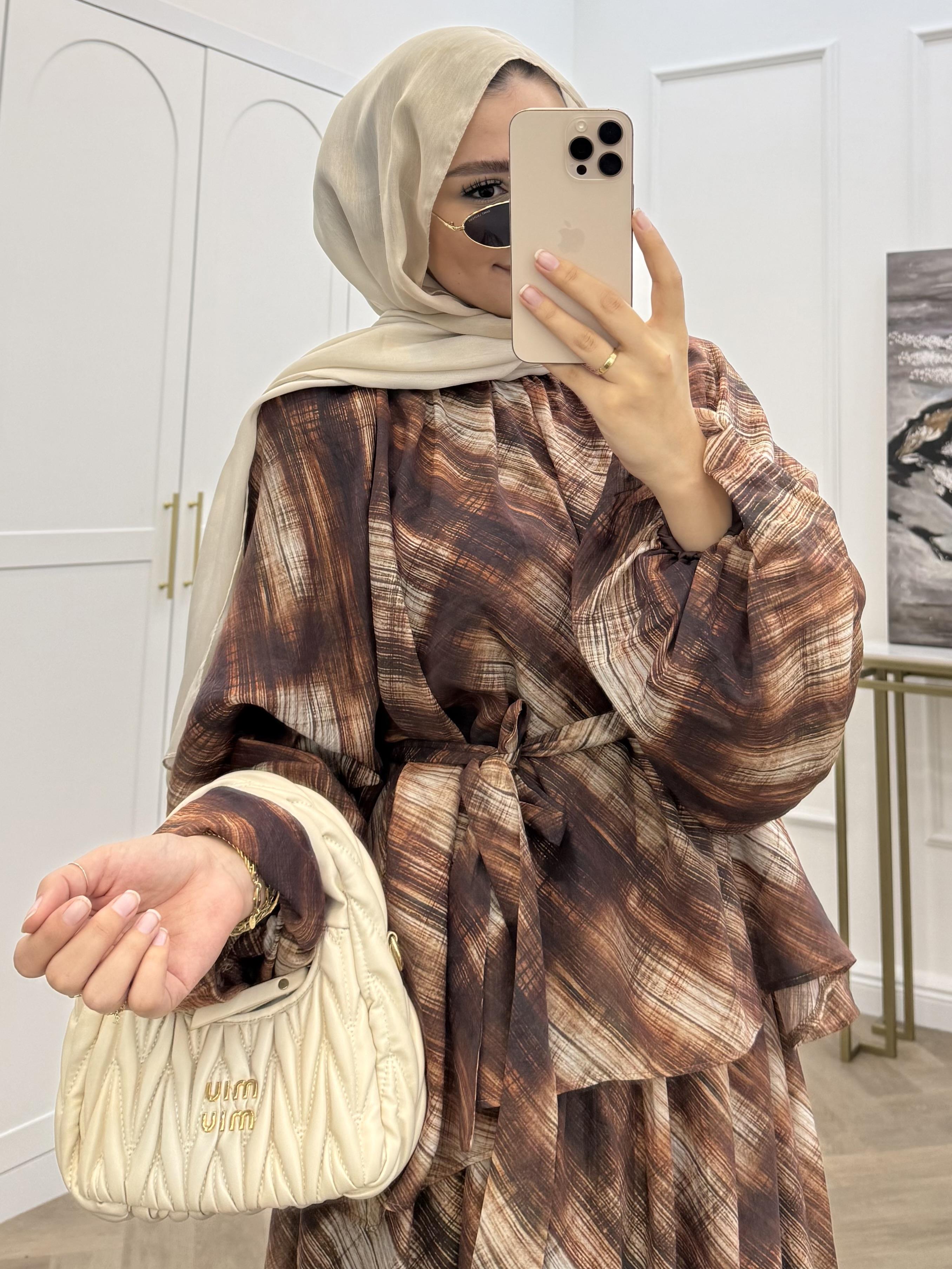 DESENLİ ŞİFON ETEKLİ TAKIM KİREMİT