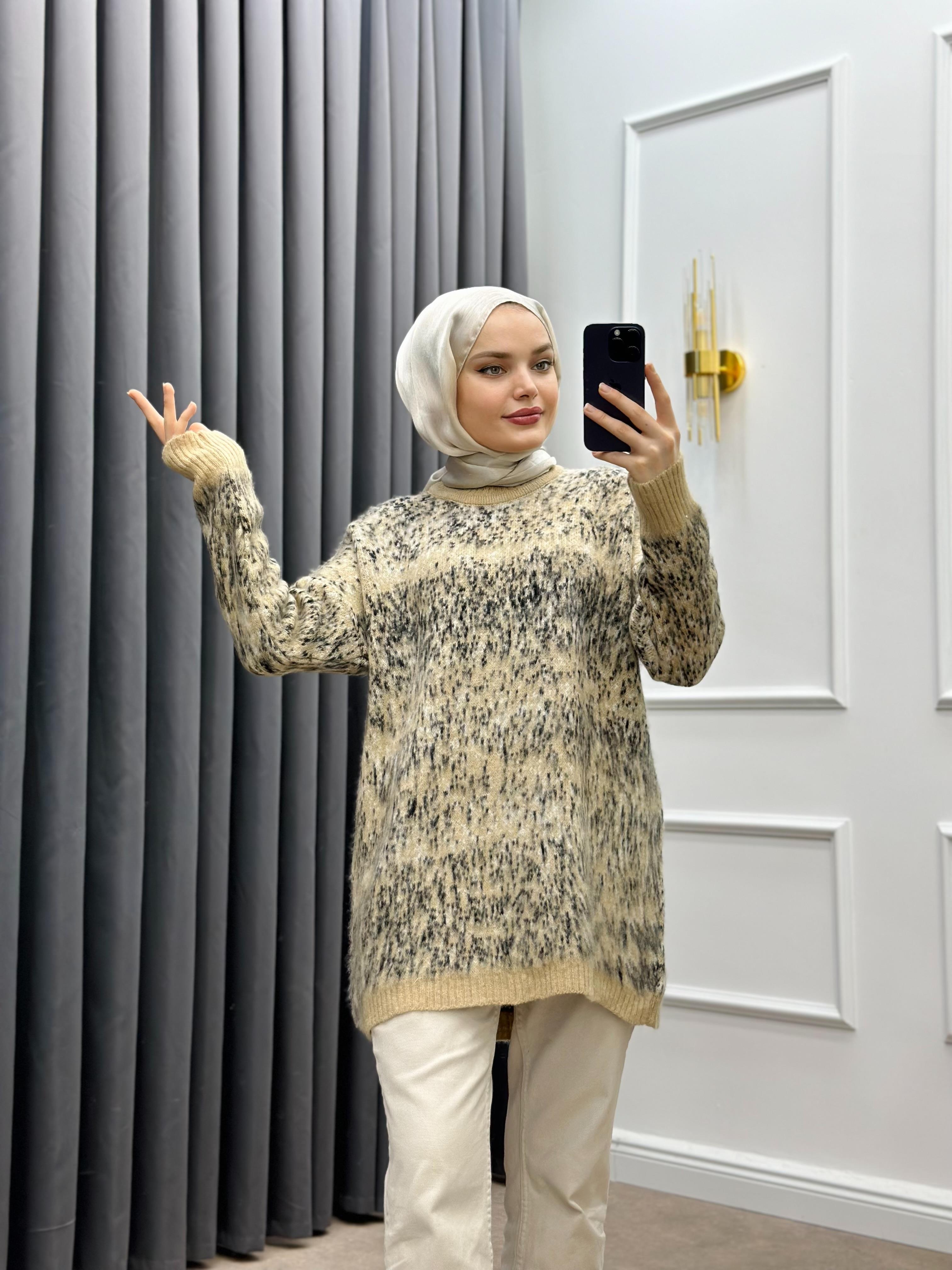 DESENLİ TRİKO KAZAK BEJ