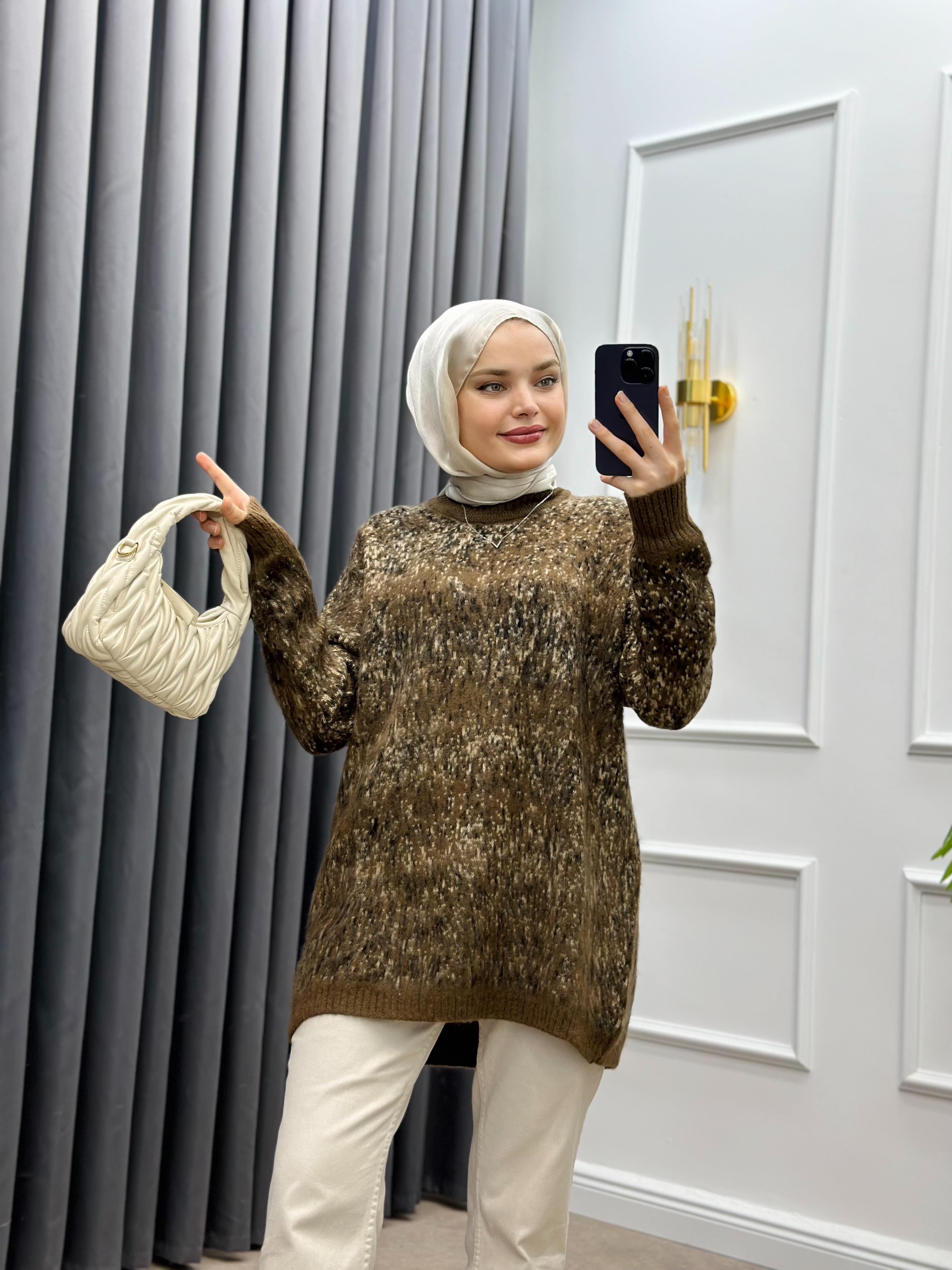 DESENLİ TRİKO KAZAK KAHVE