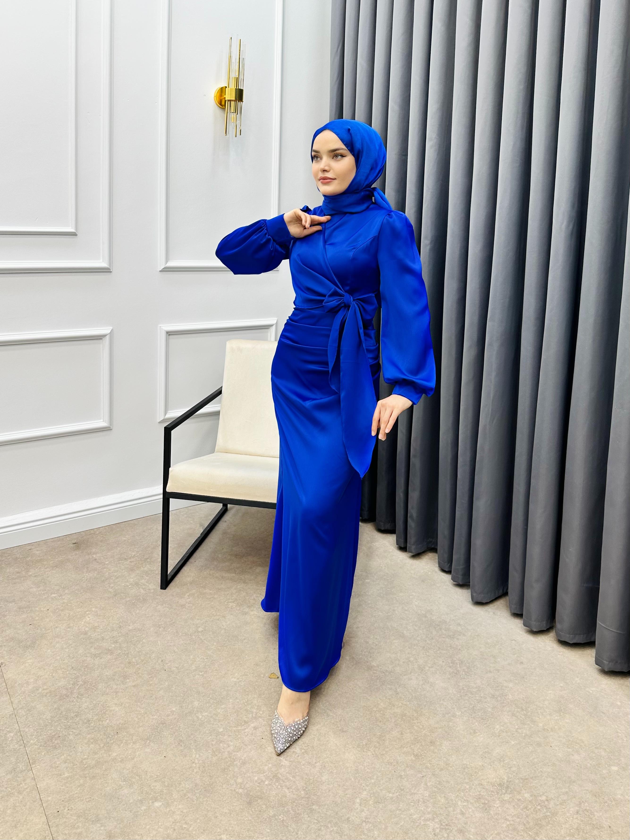 DRAPE SATEN ELBİSE SAKS