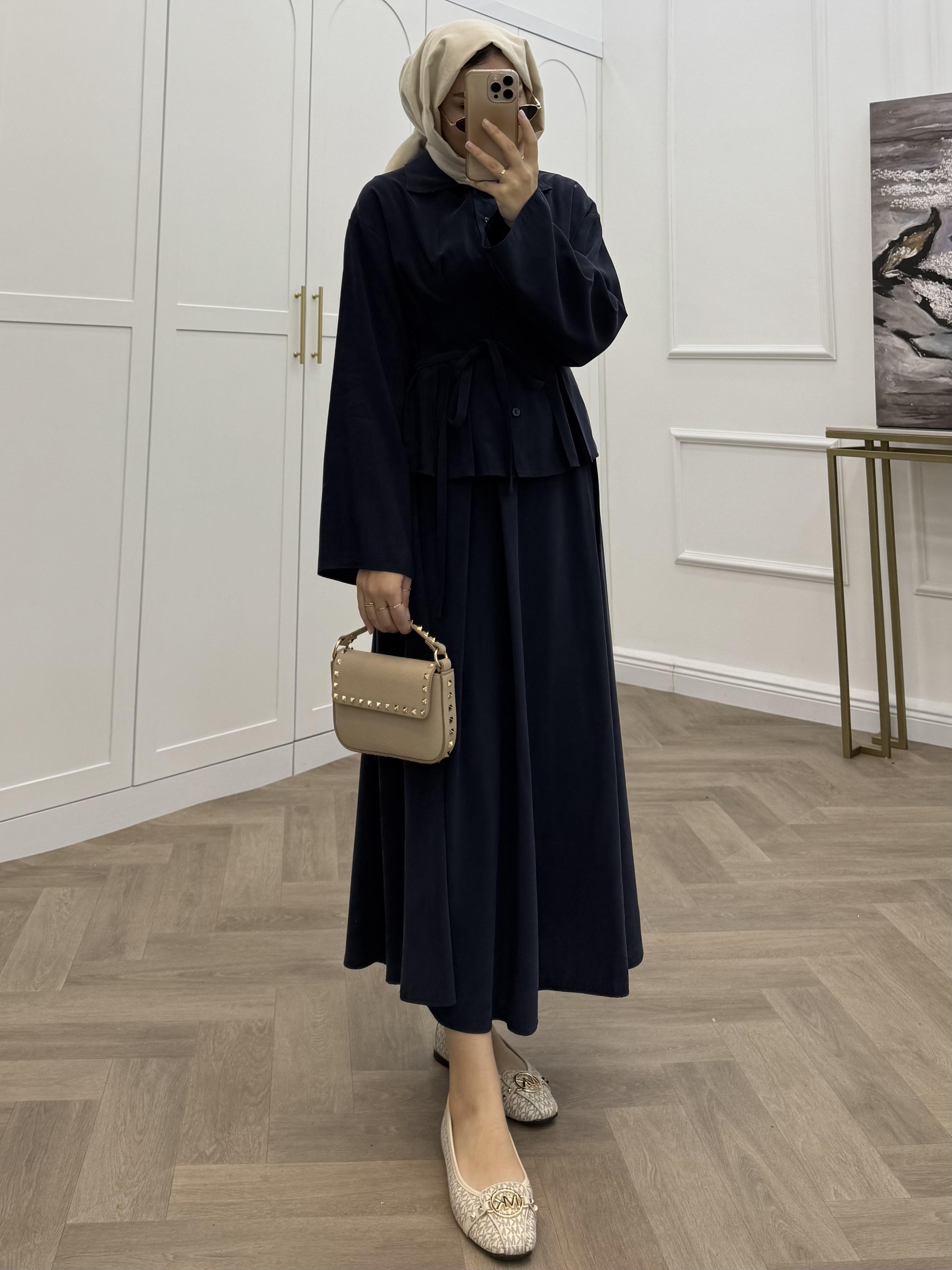 DÜĞMELİ BASİC MODAL ETEKLİ TAKIM LACİVERT