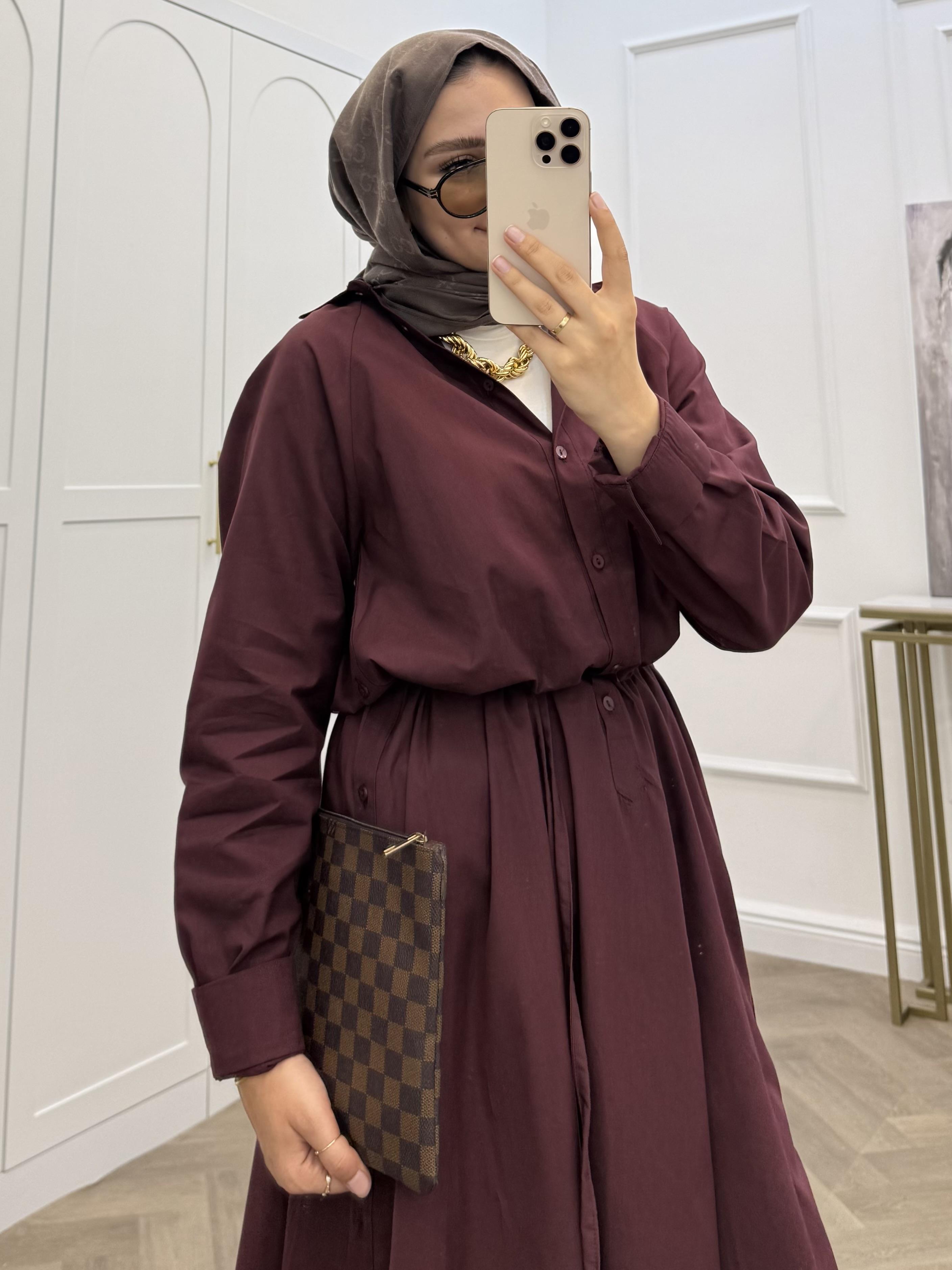 DÜĞMELİ POPLİN TUNİK ELBİSE BORDO
