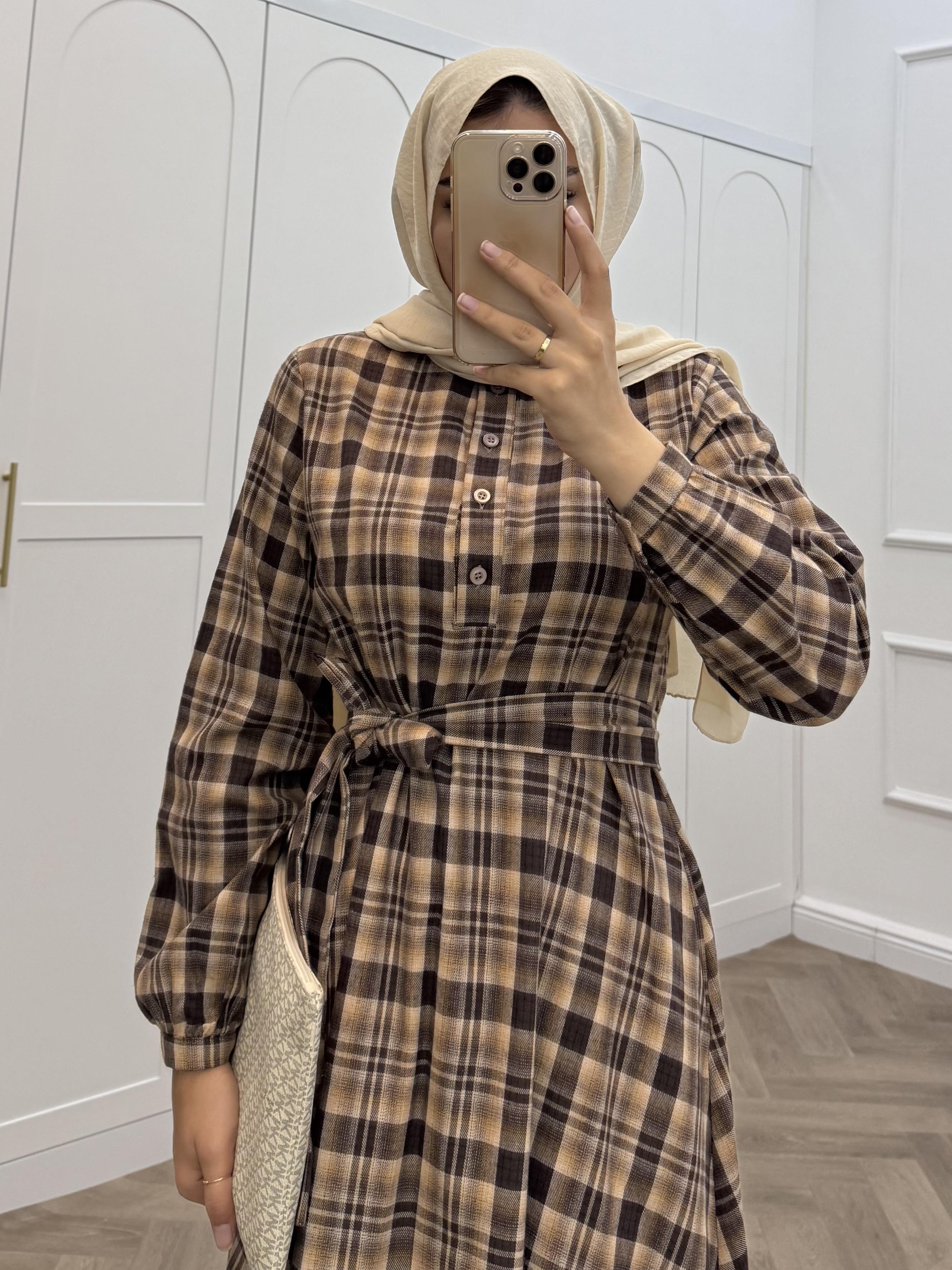 EKOSE DESENLİ ELBİSE VİZON