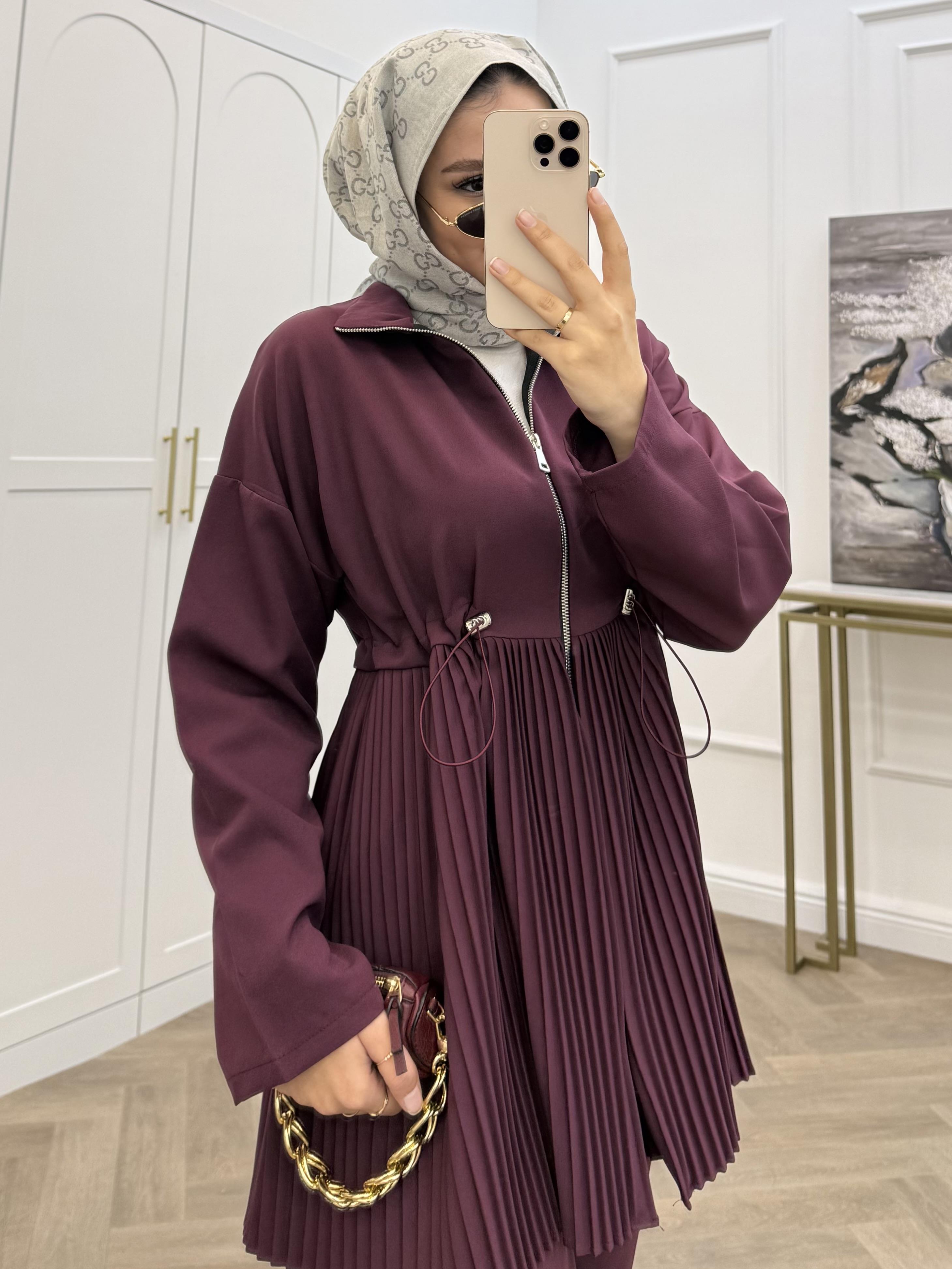 ELA PLİSE DETAY PANTOLONLU TAKIM MÜRDÜM