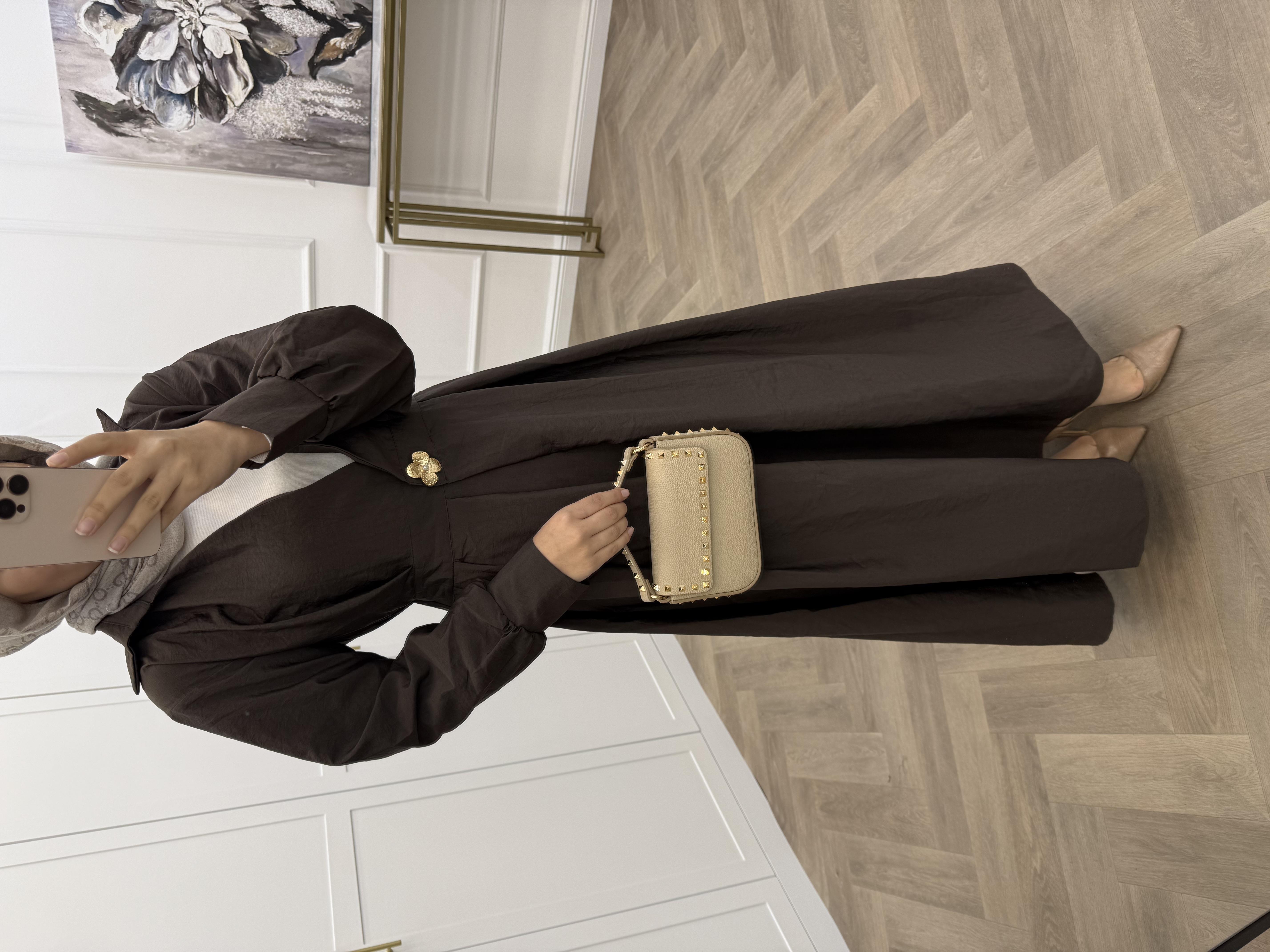 ERVA KRUVAZE YAKA ELBİSE KAHVE