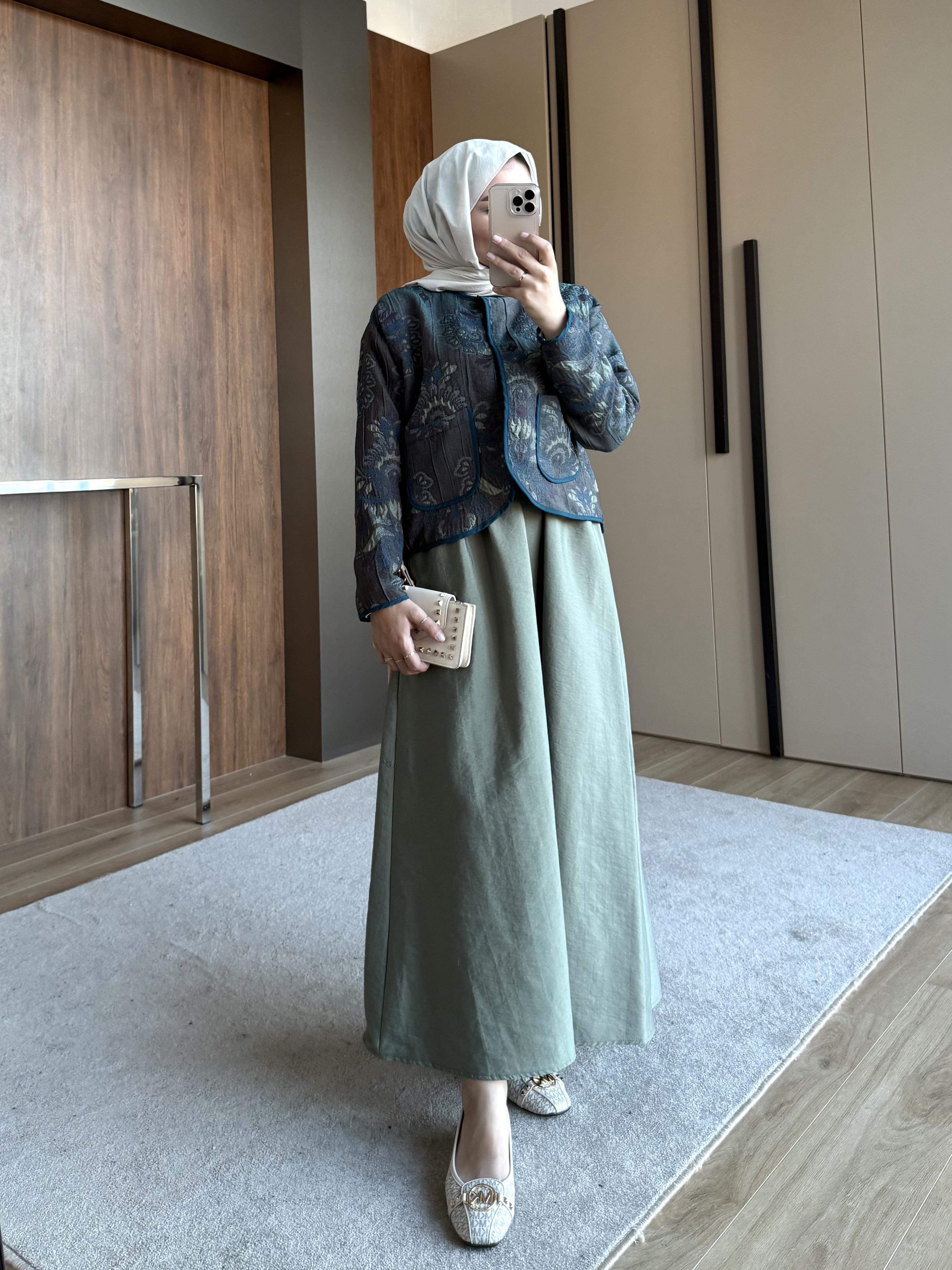 ETNİK DESEN CEKET PETROL