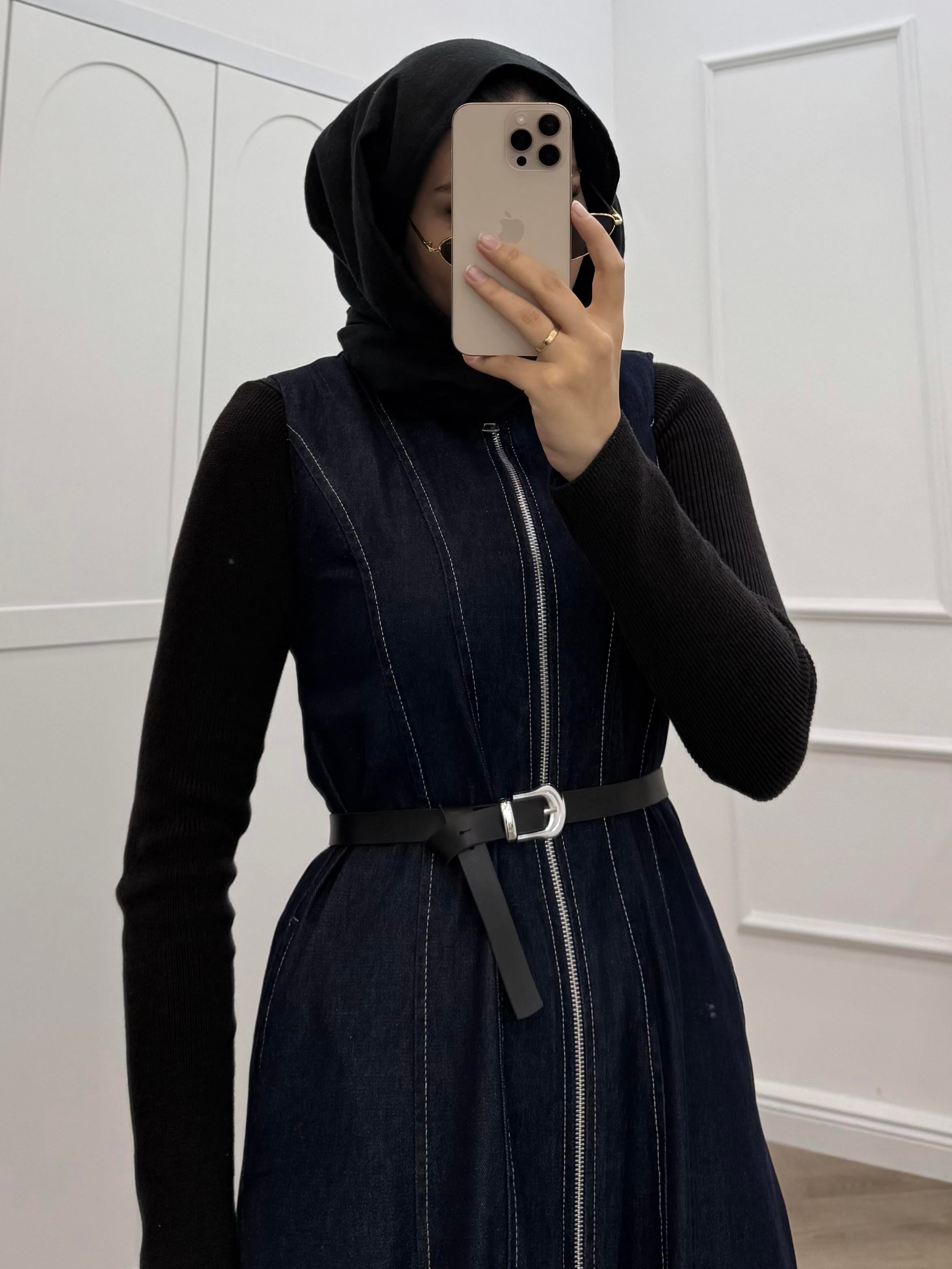 FERMUARLI DENİM JİLE LACİVERT