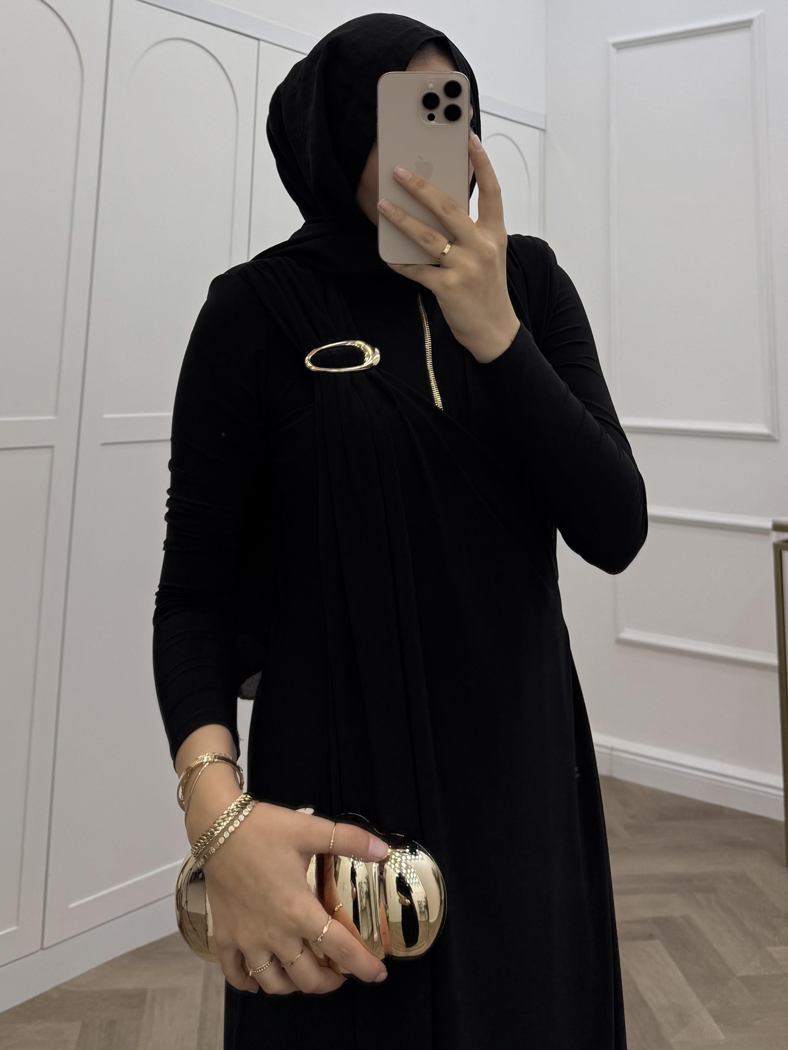 FERMUARLI SANDY ELBİSE SİYAH