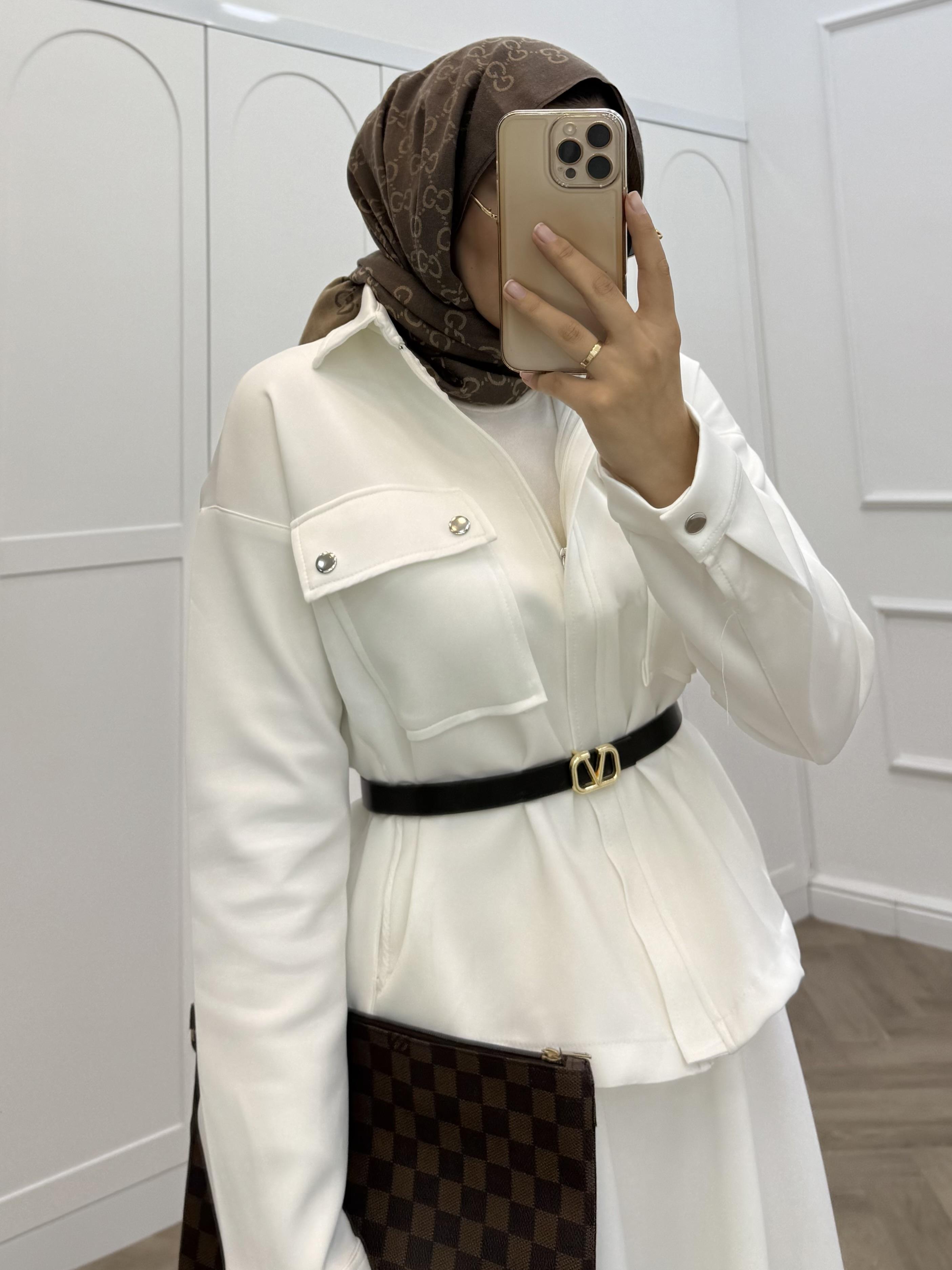 FERMUARLI SCUBA CEKET BEYAZ