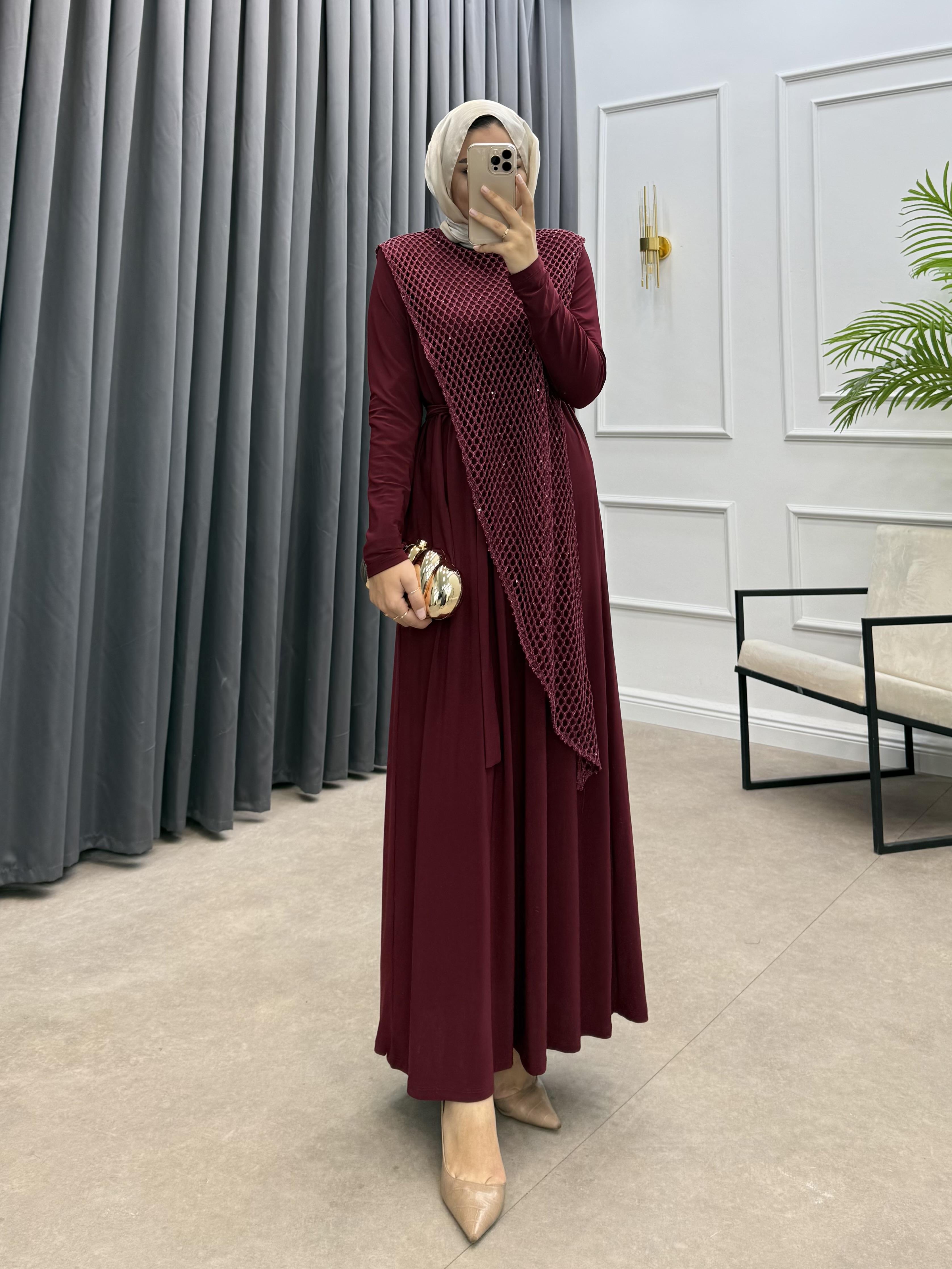 FİLE DETAY SANDY ELBİSE BORDO