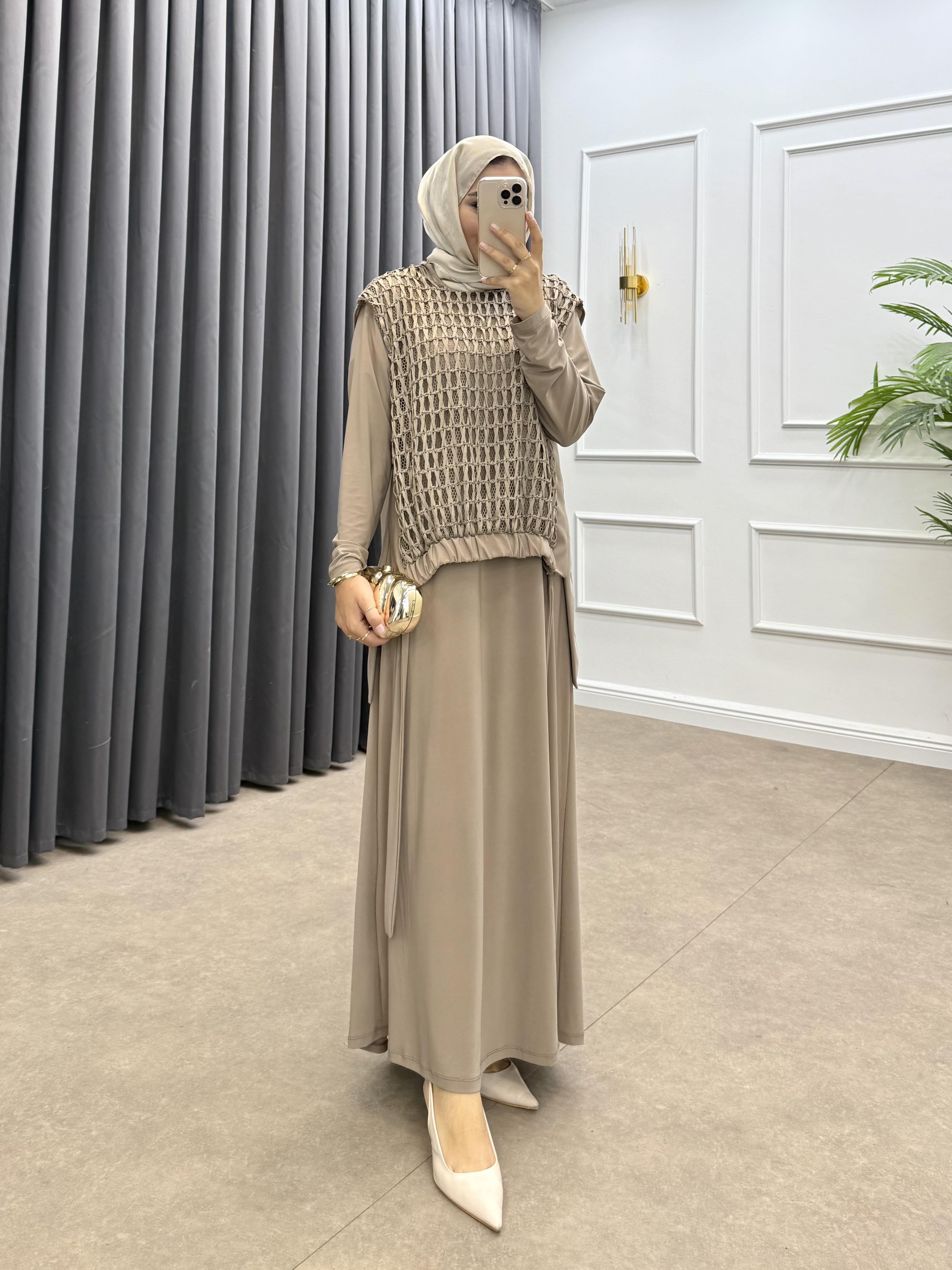 FİLE DETAYLI TAKIM ELBİSE BEJ