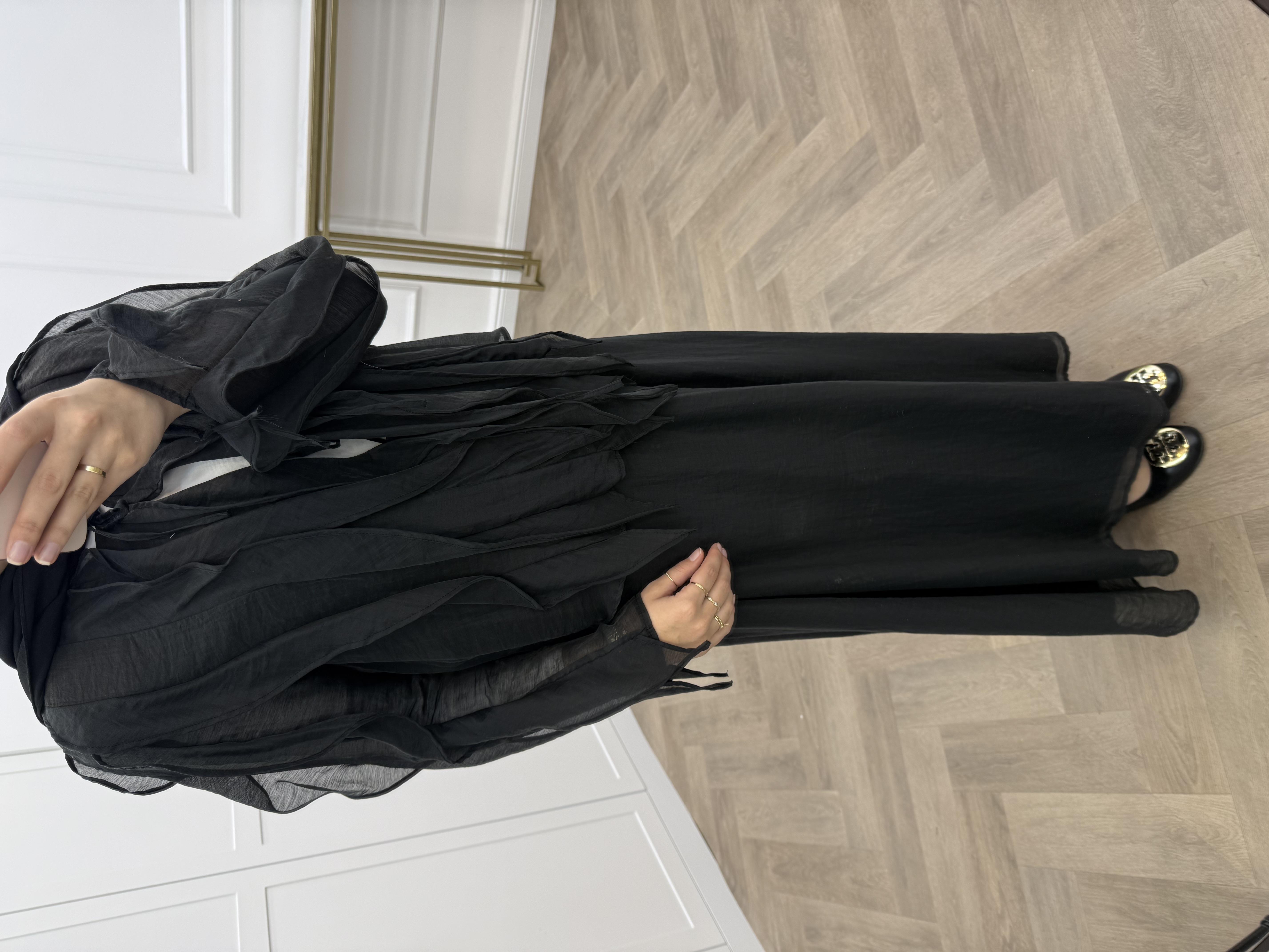 FIRFIR DETAYLI ŞİFON ETEKLİ TAKIM SİYAH