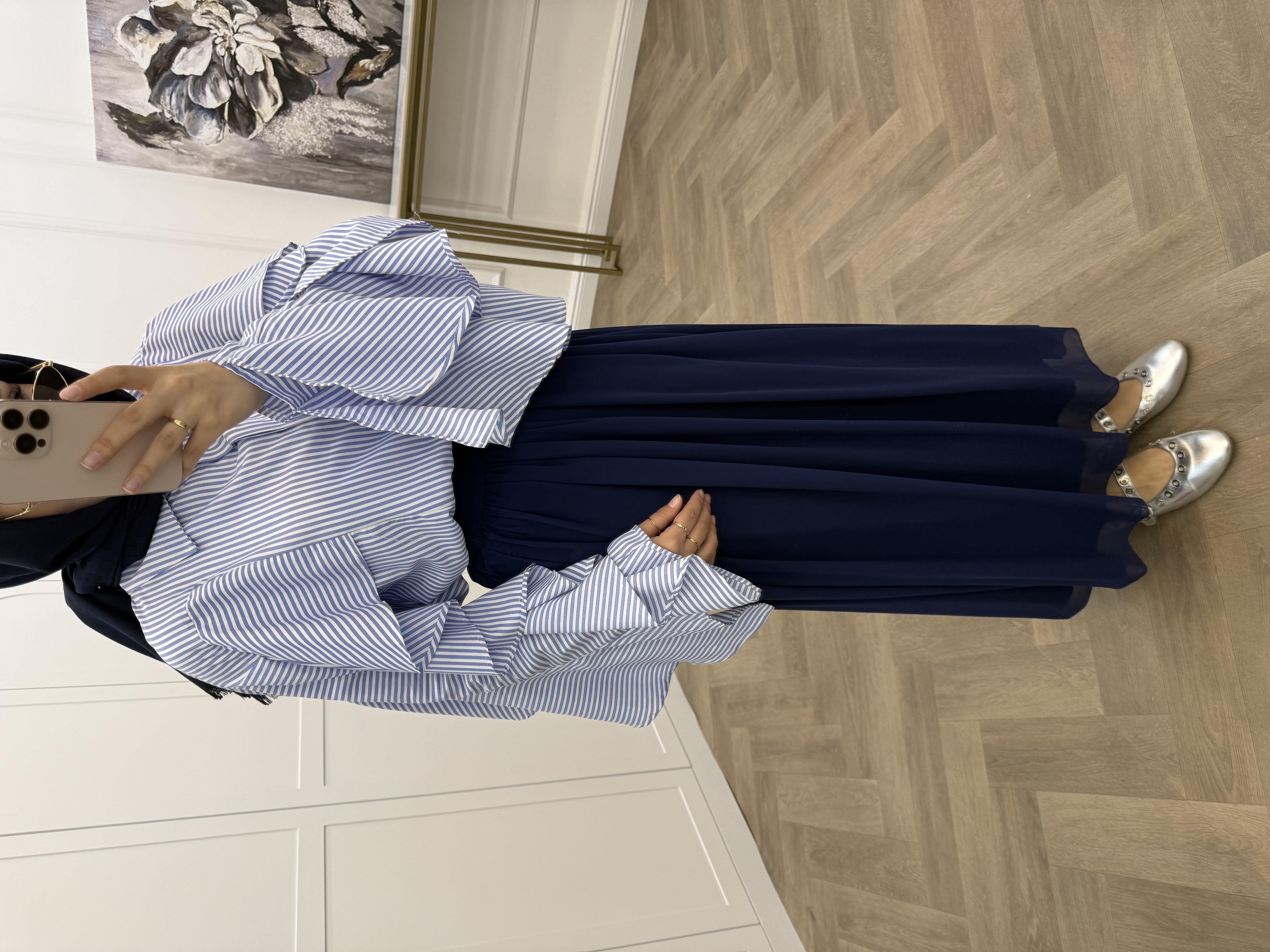 FIRFIRLI ÇİZGİLİ GÖMLEK MAVİ