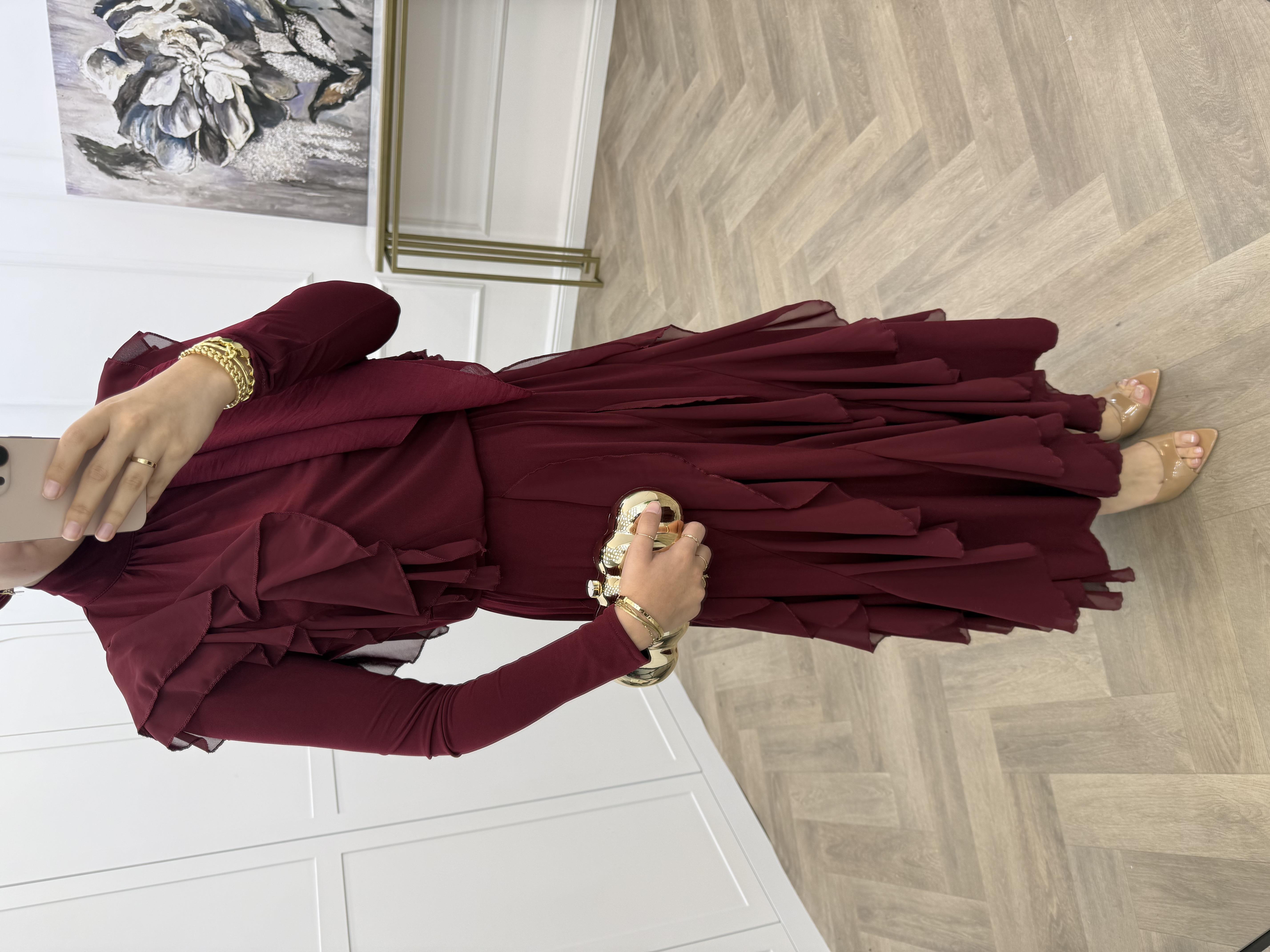 FIRFIRLI SANDY ETEKLİ TAKIM BORDO