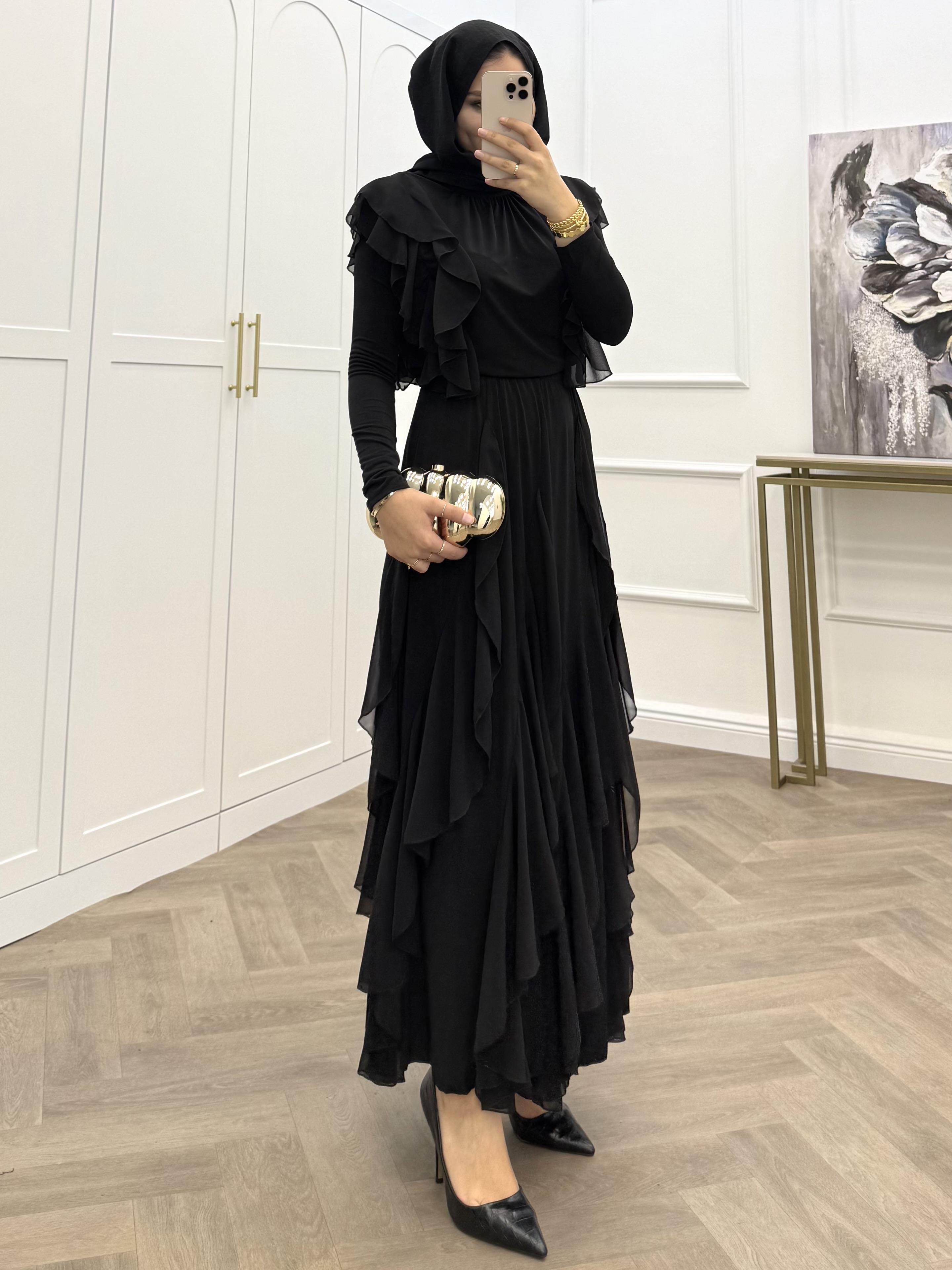 FIRFIRLI SANDY ETEKLİ TAKIM SİYAH