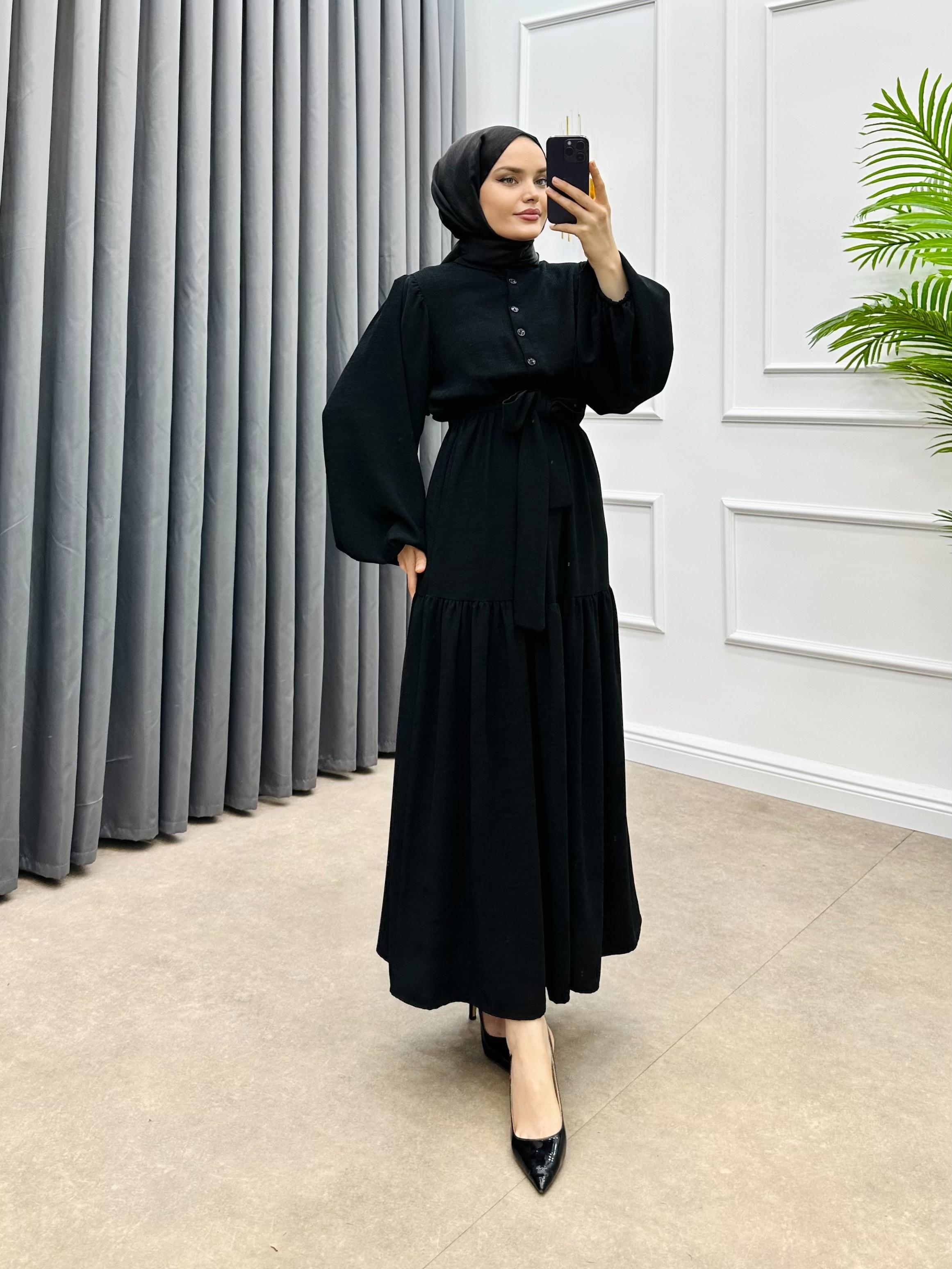 FİTİLLİ KADİFE ELBİSE SİYAH