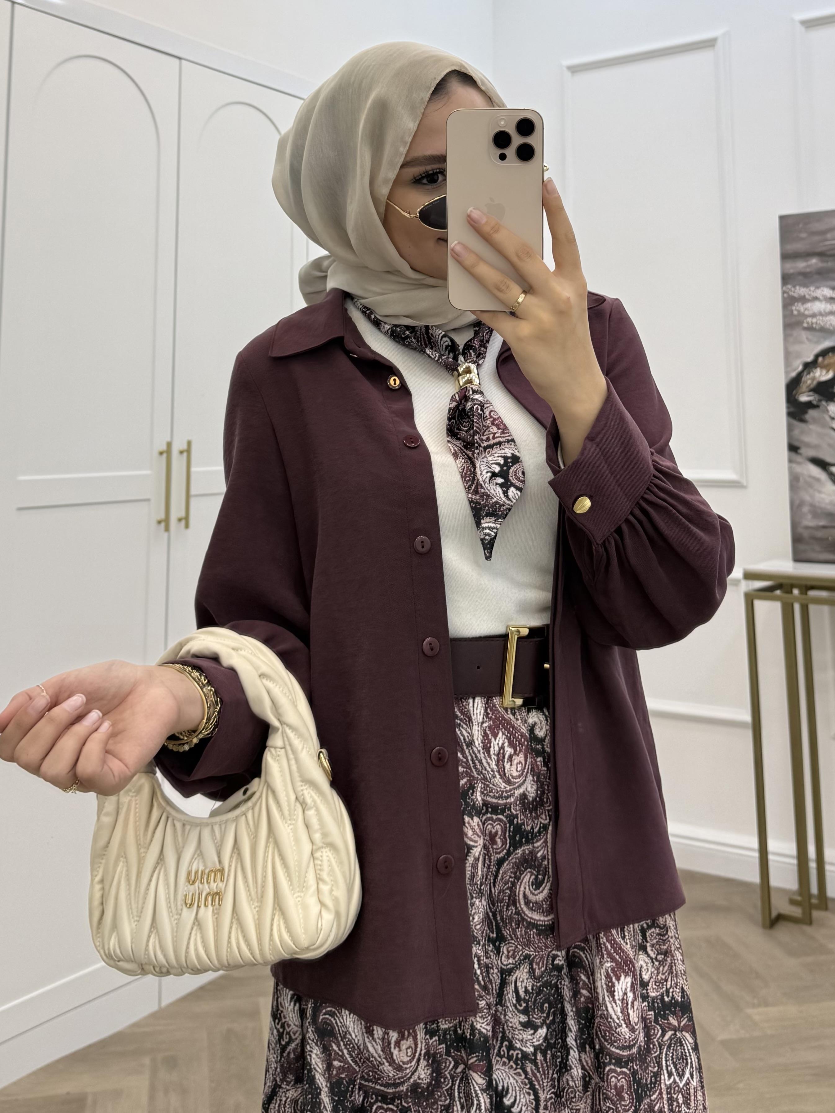 FULARLI SATEN ETEKLİ TAKIM  BORDO