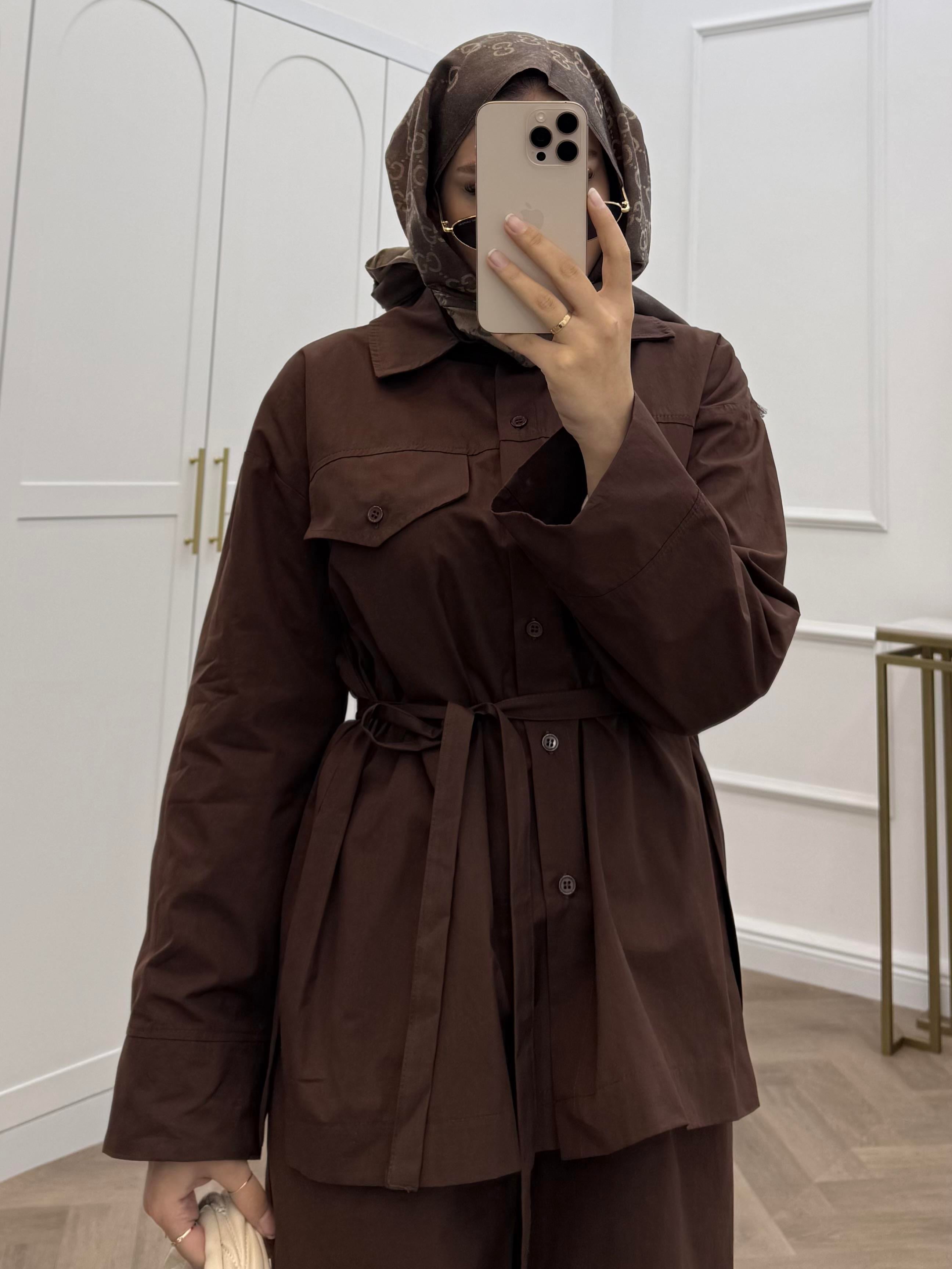 GENİŞ PAÇA TUNİKLİ TAKIM KAHVE