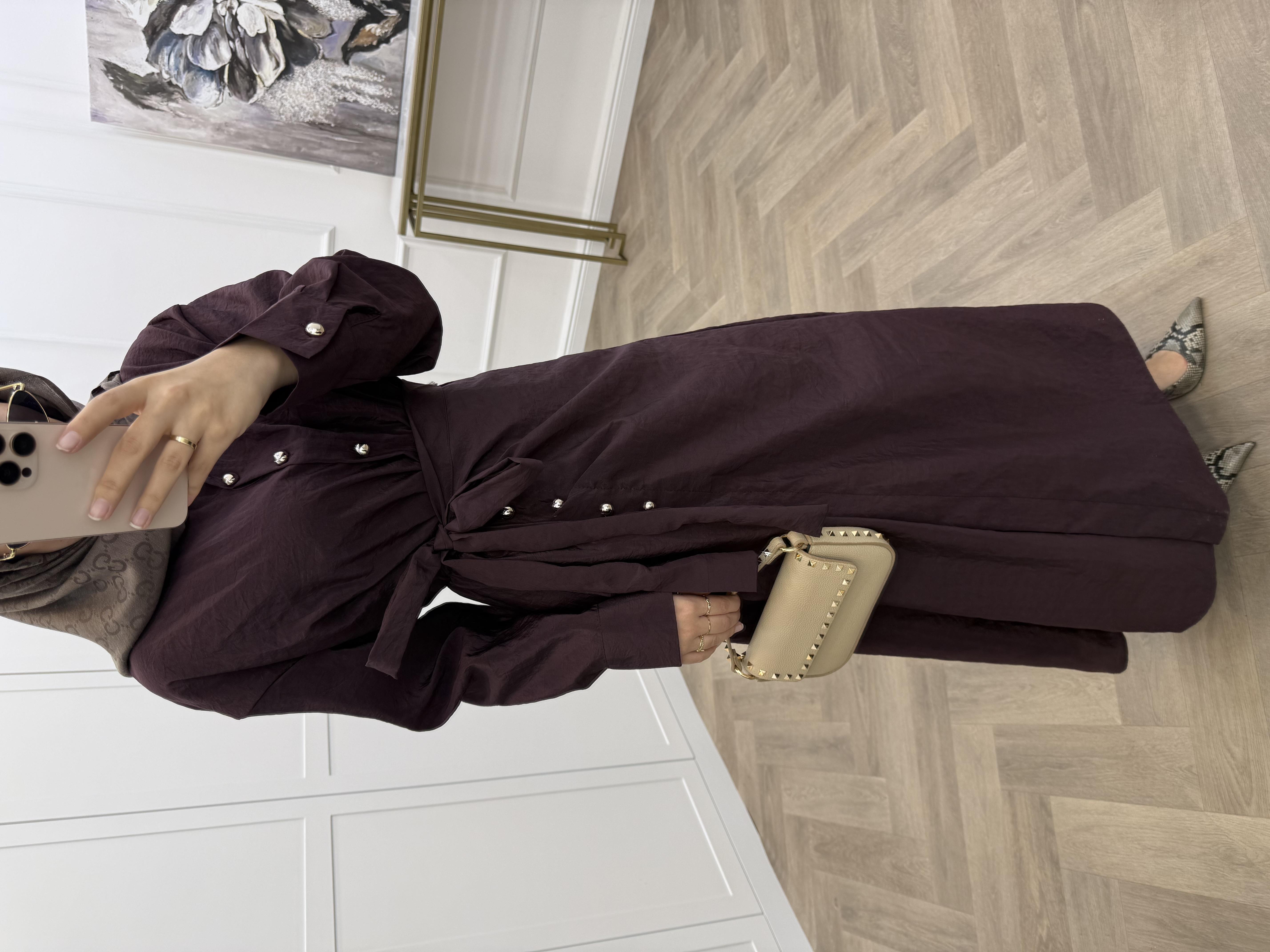 GOLD DÜĞMELİ ANVELOP ELBİSE BORDO