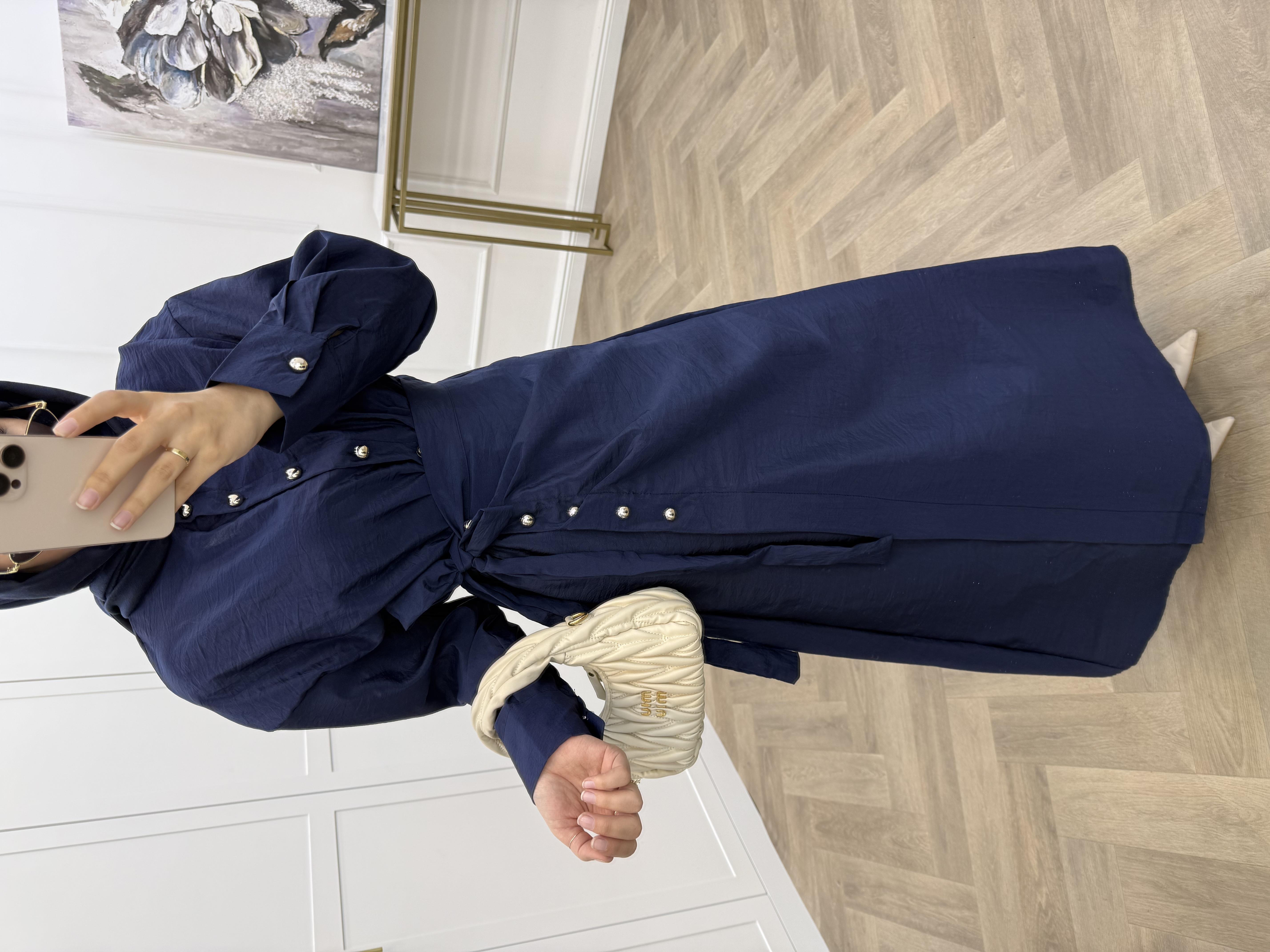 GOLD DÜĞMELİ ANVELOP ELBİSE LACİVERT