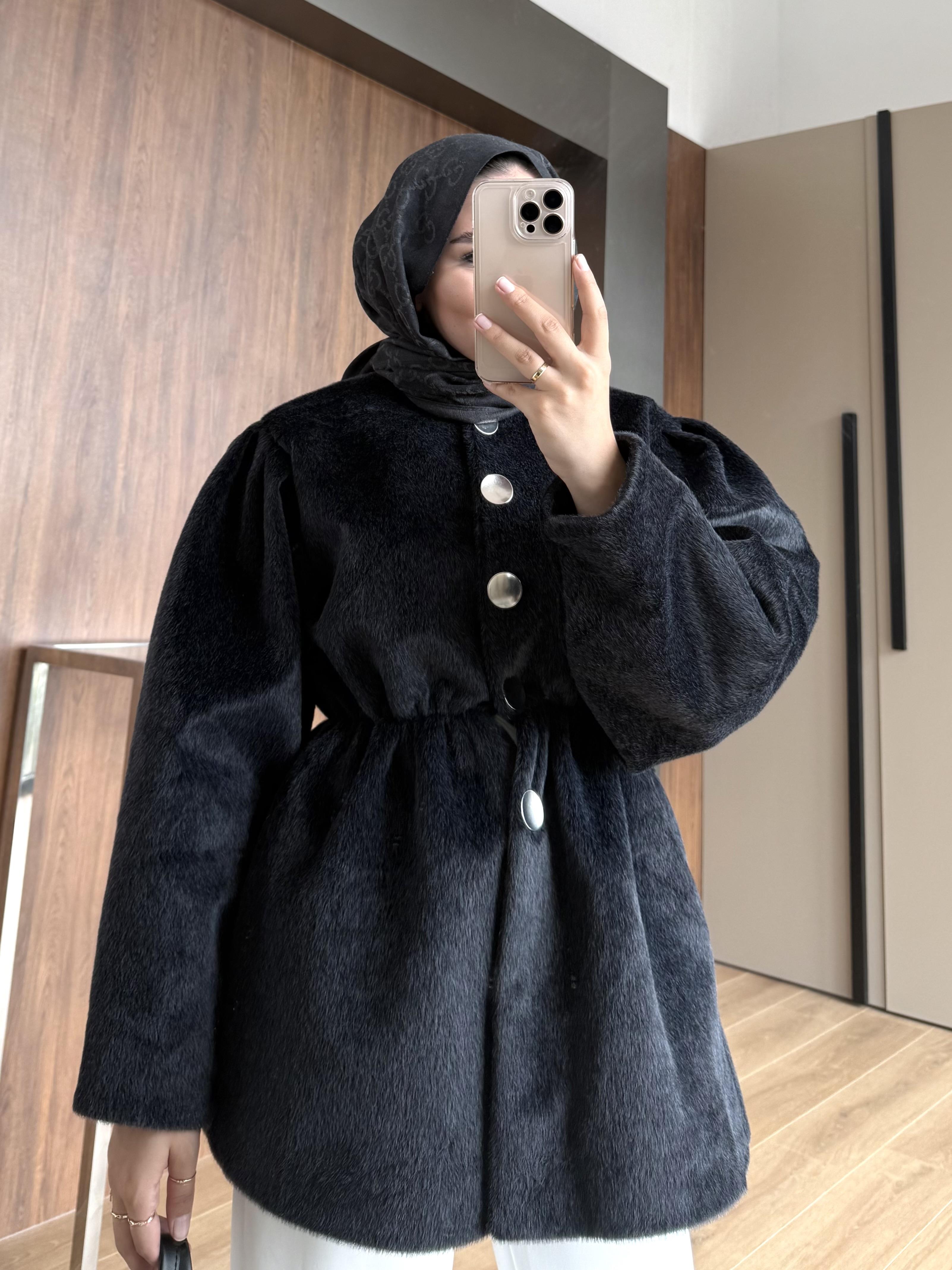 GOLD DÜĞMELİ BELİ LASTİKLİ CEKET SİYAH