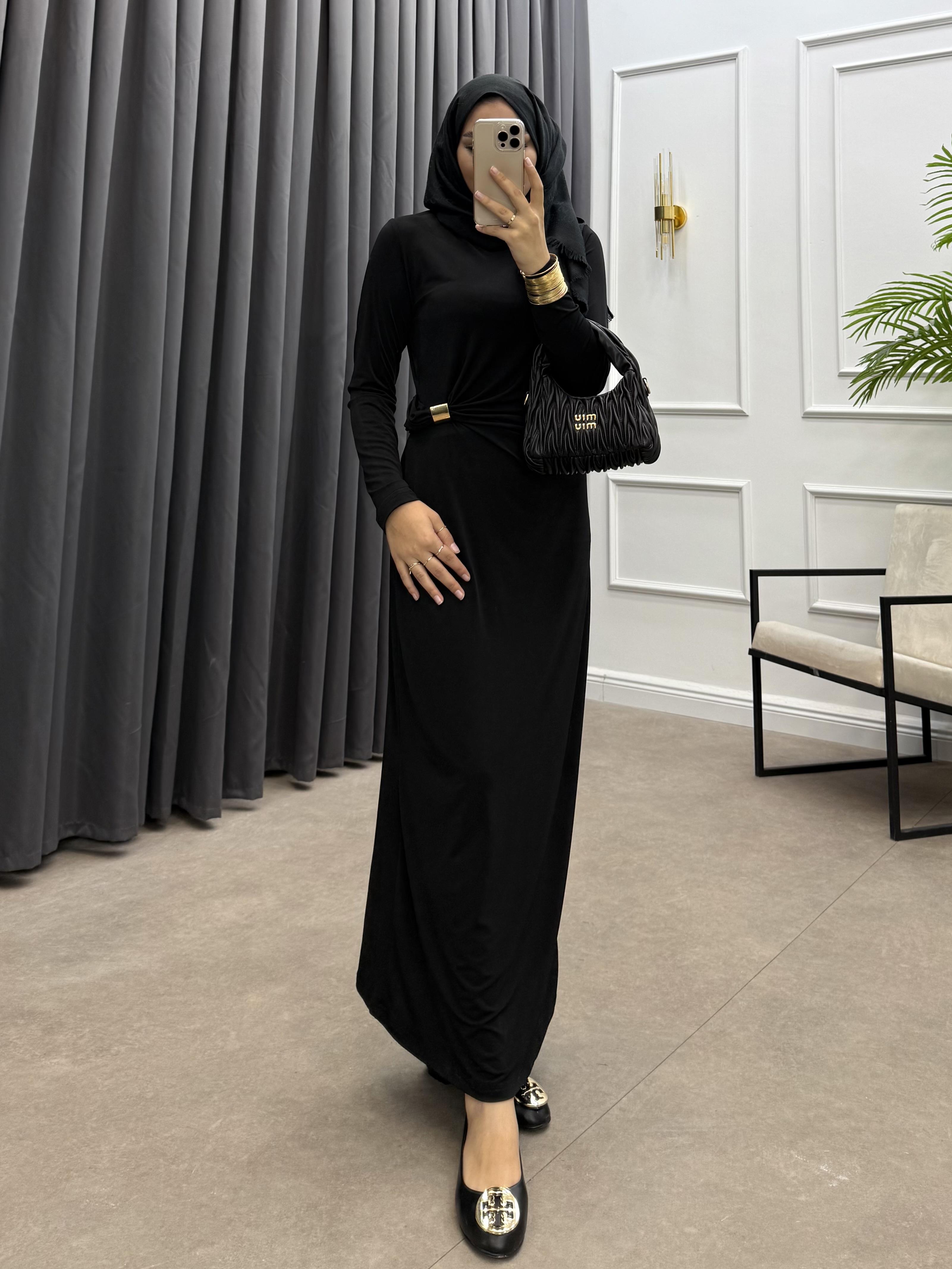 GOLD KARE TOKALI SANDY ELBİSE SİYAH