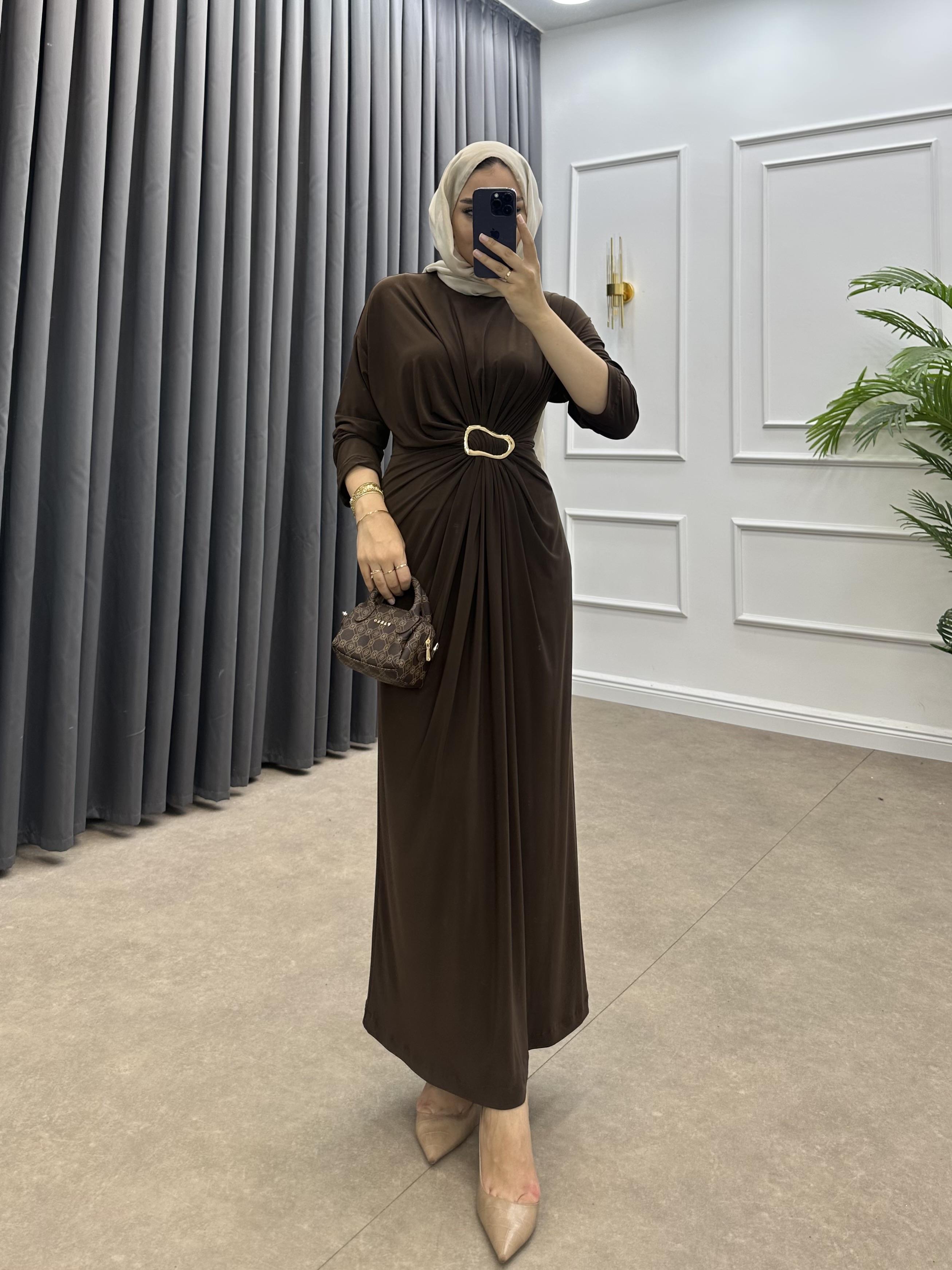 GOLD TOKALI PENYE ELBİSE KAHVE