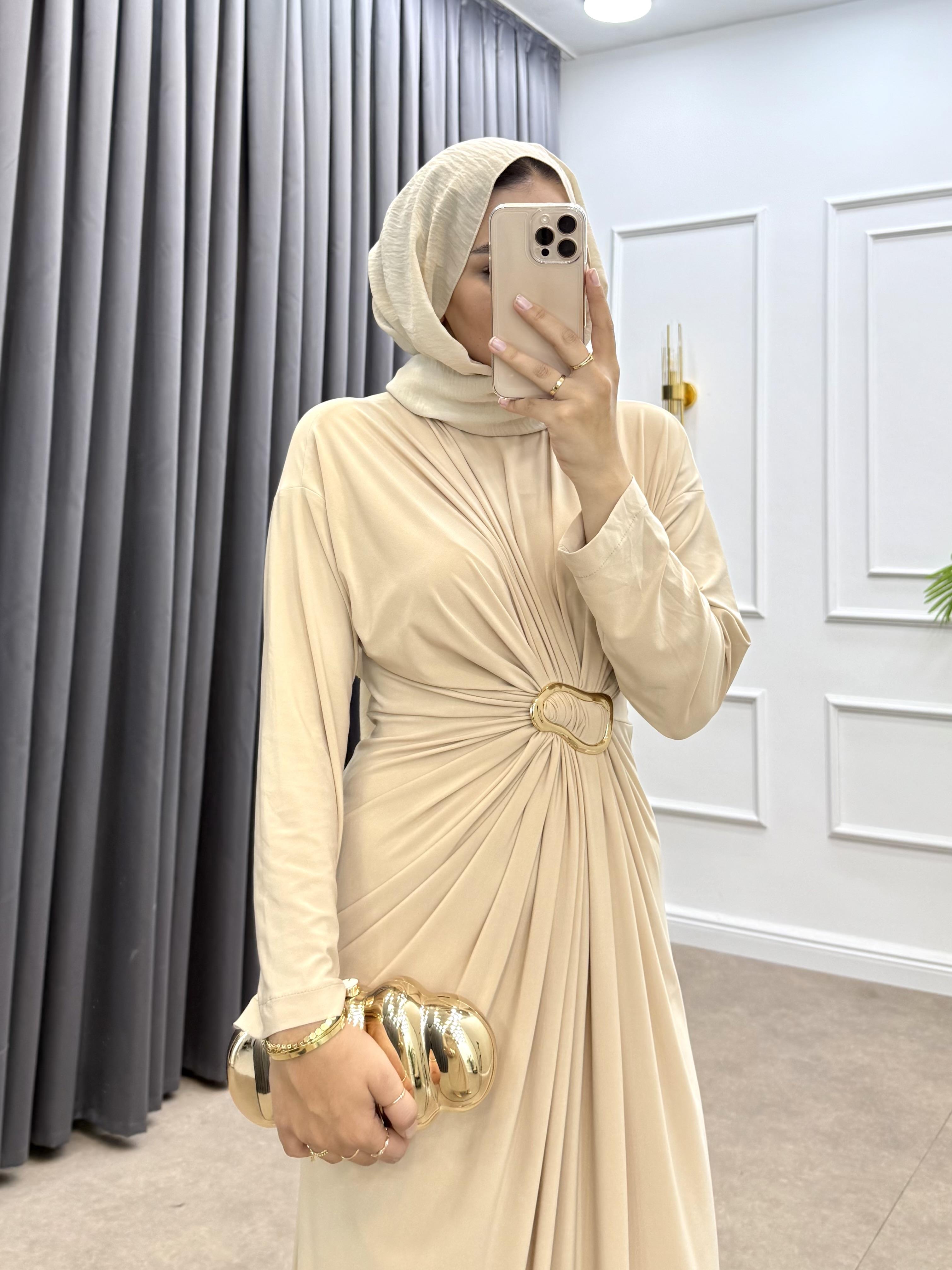 GOLD TOKALI PENYE ELBİSE KREM 