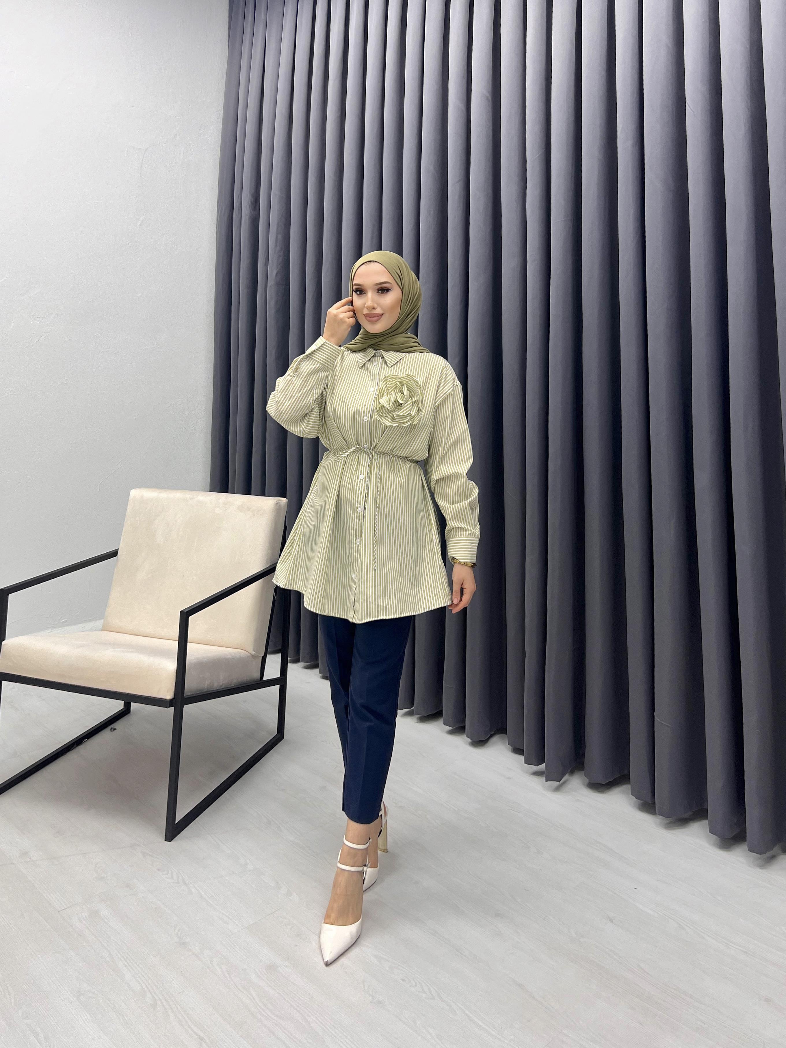 GÜL DETAY GÖMLEK YAĞ YEŞİLİ