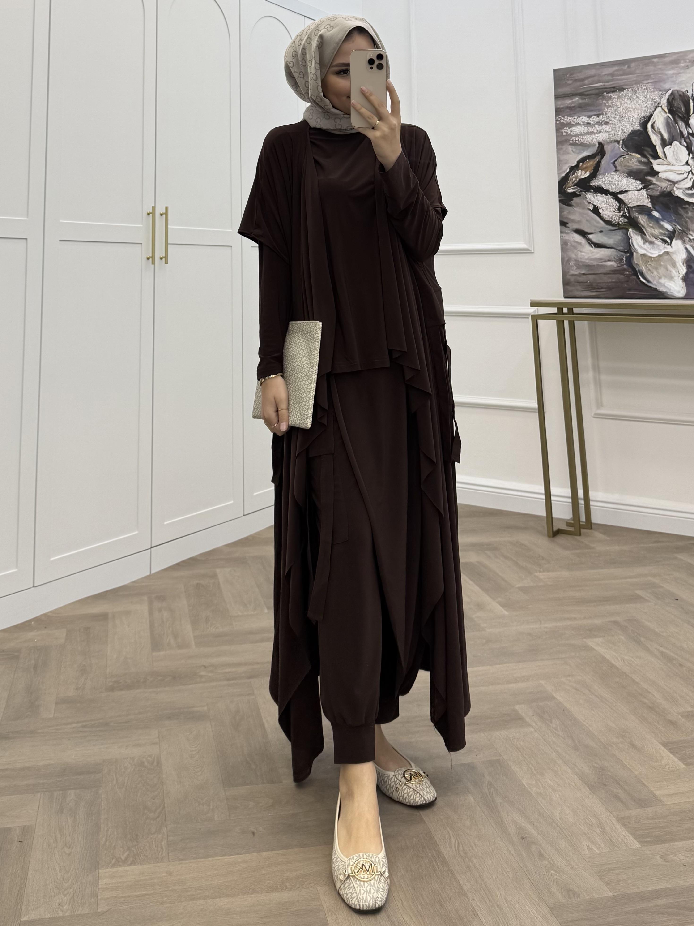 HERA YELEKLİ ÜÇLÜ SANDY TAKIM ACI KAHVE