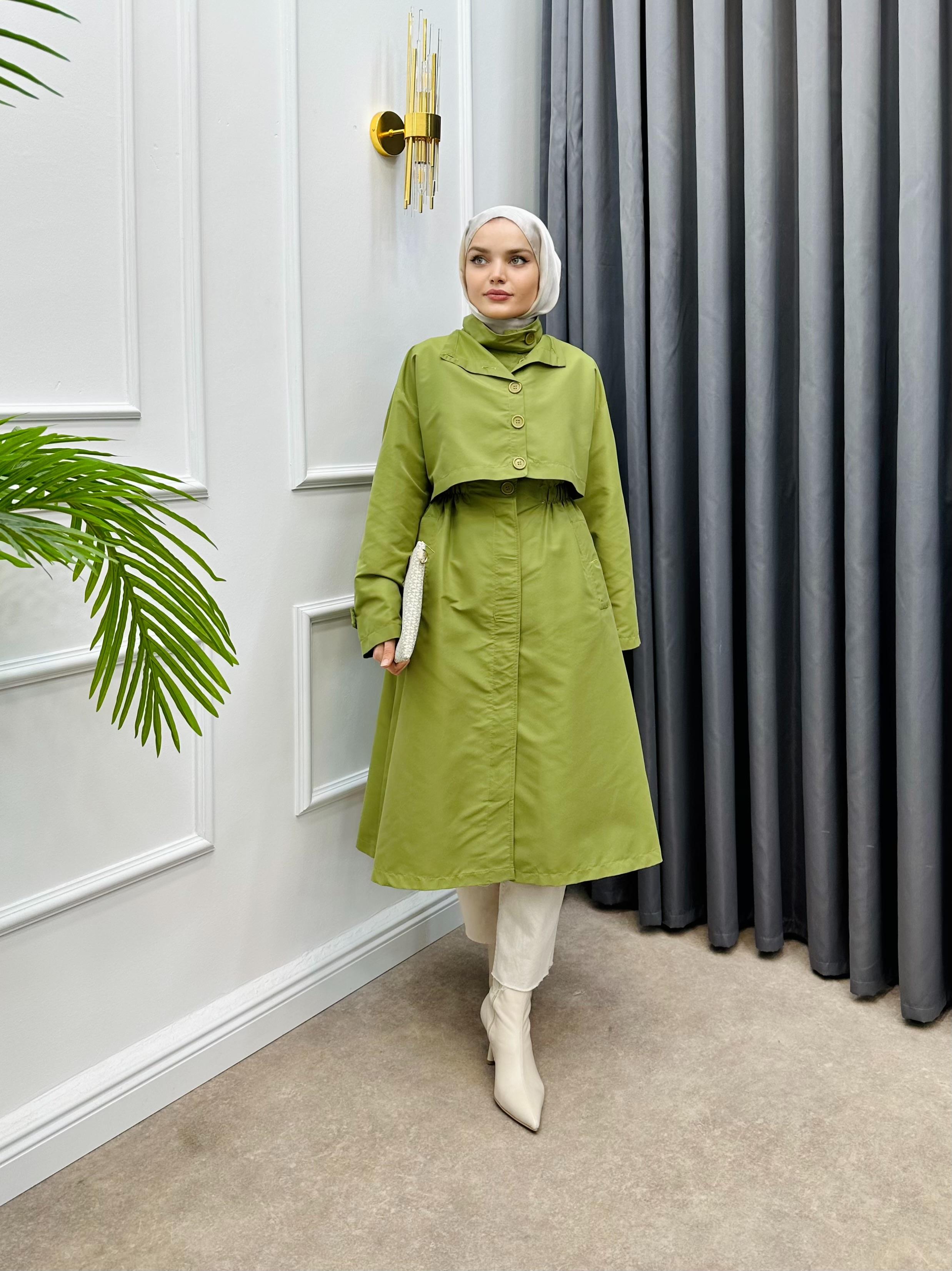 İKİLİ TRENÇKOT FISTIK YEŞİLİ