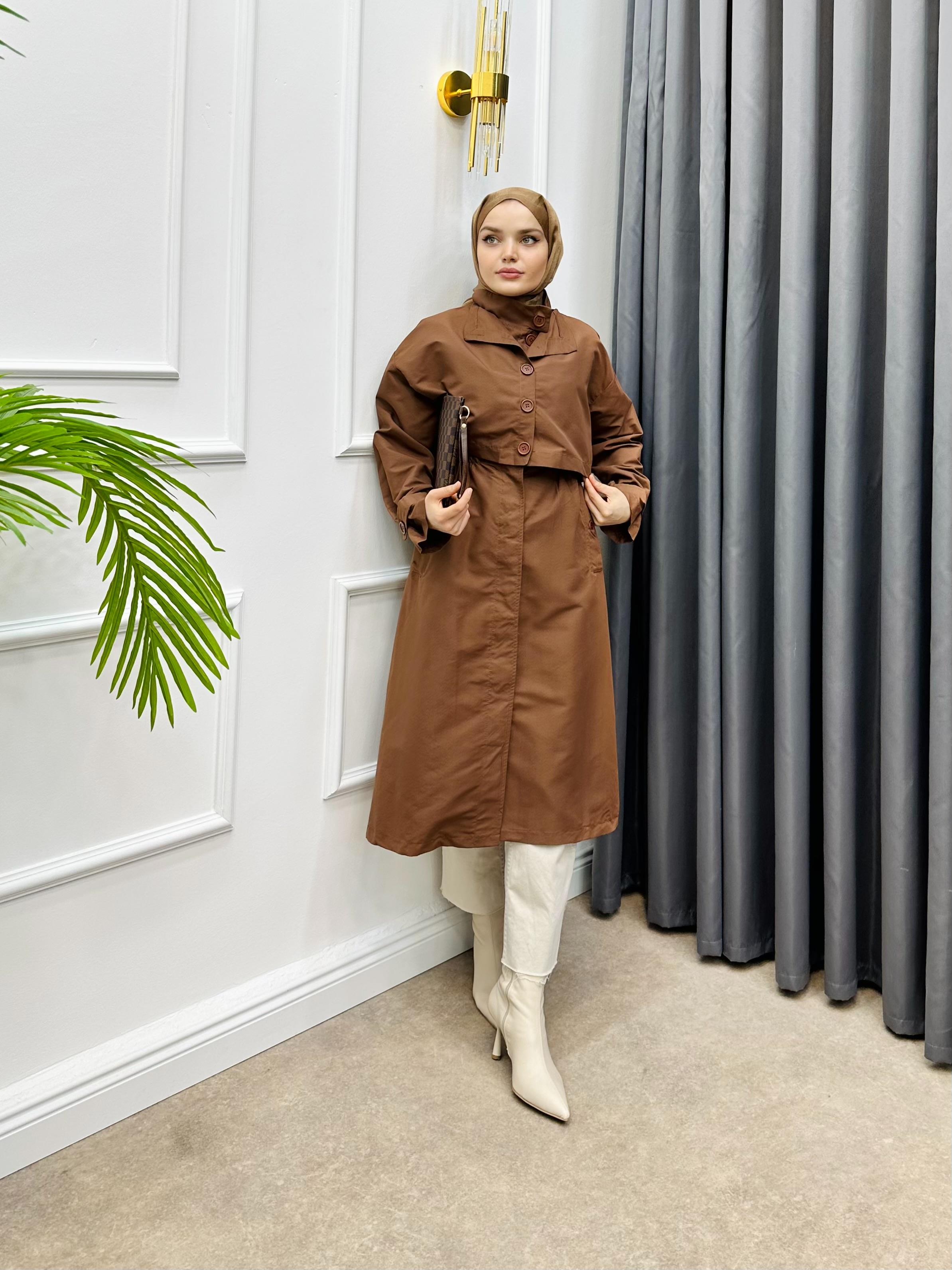 İKİLİ TRENÇKOT KAHVE