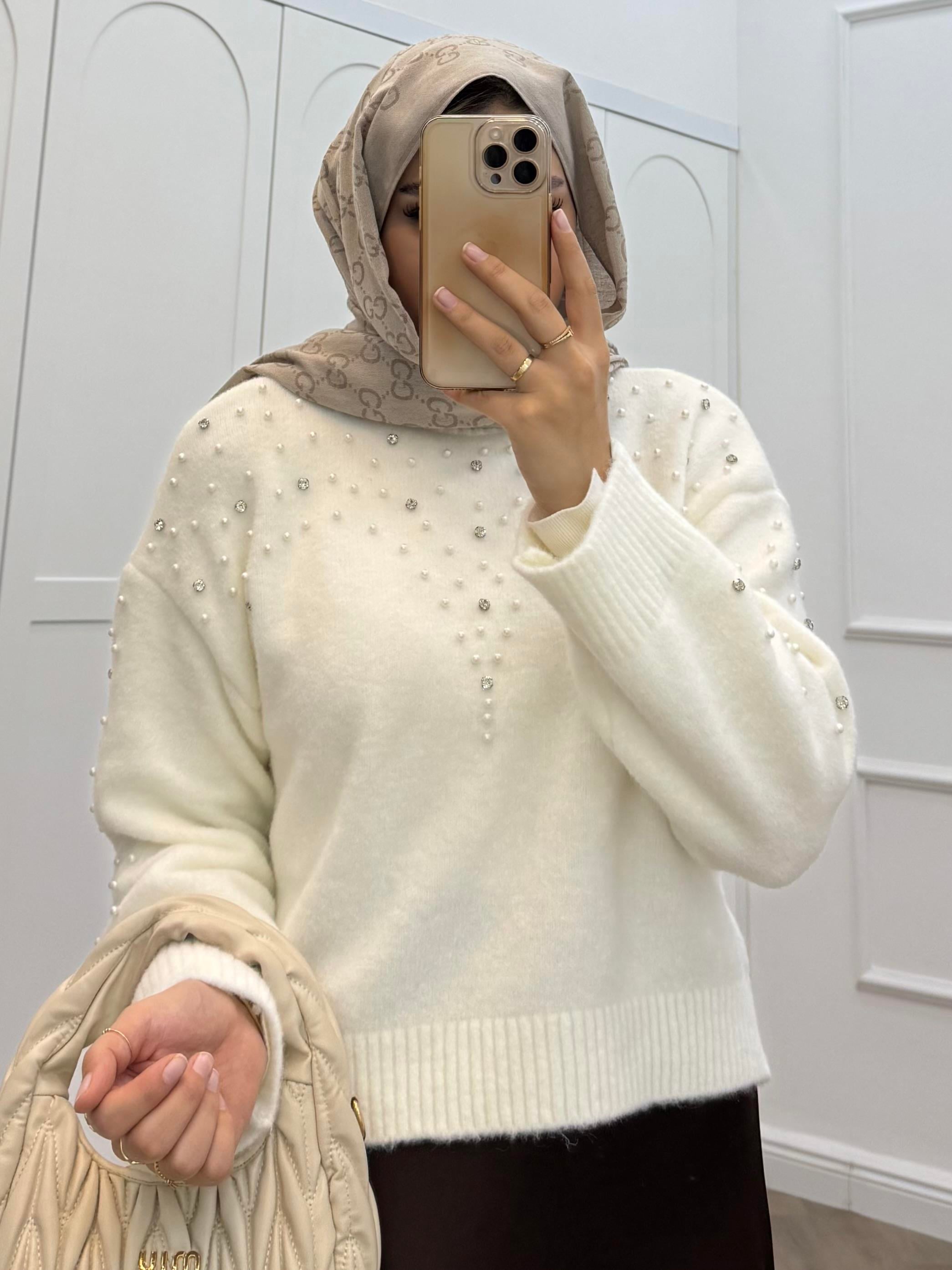 İNCİLİ TRİKO KAZAK BEYAZ