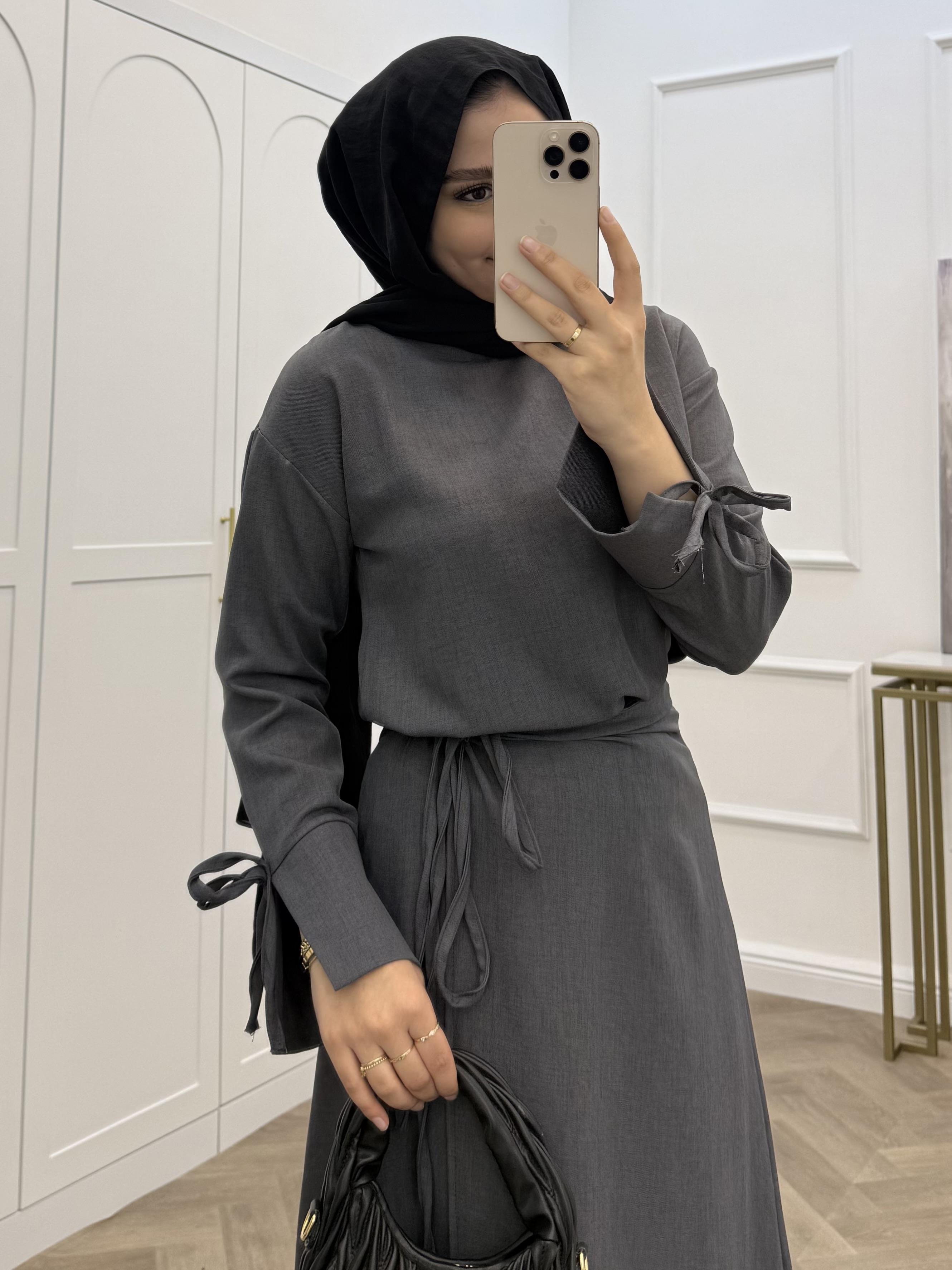 İP BAĞLAMALI BASİC ETEKLİ TAKIM GRİ