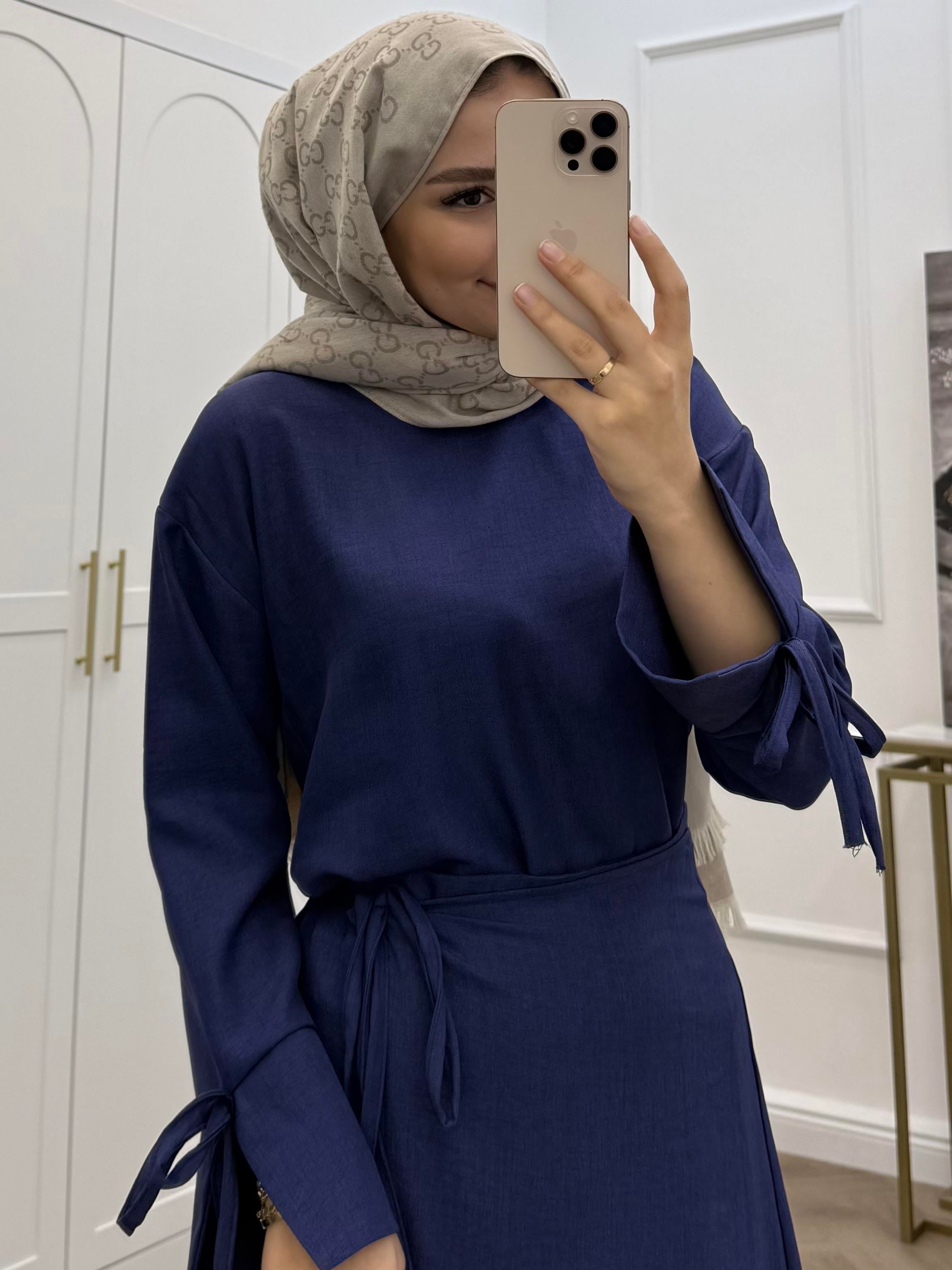 İP BAĞLAMALI BASİC ETEKLİ TAKIM LACİVERT