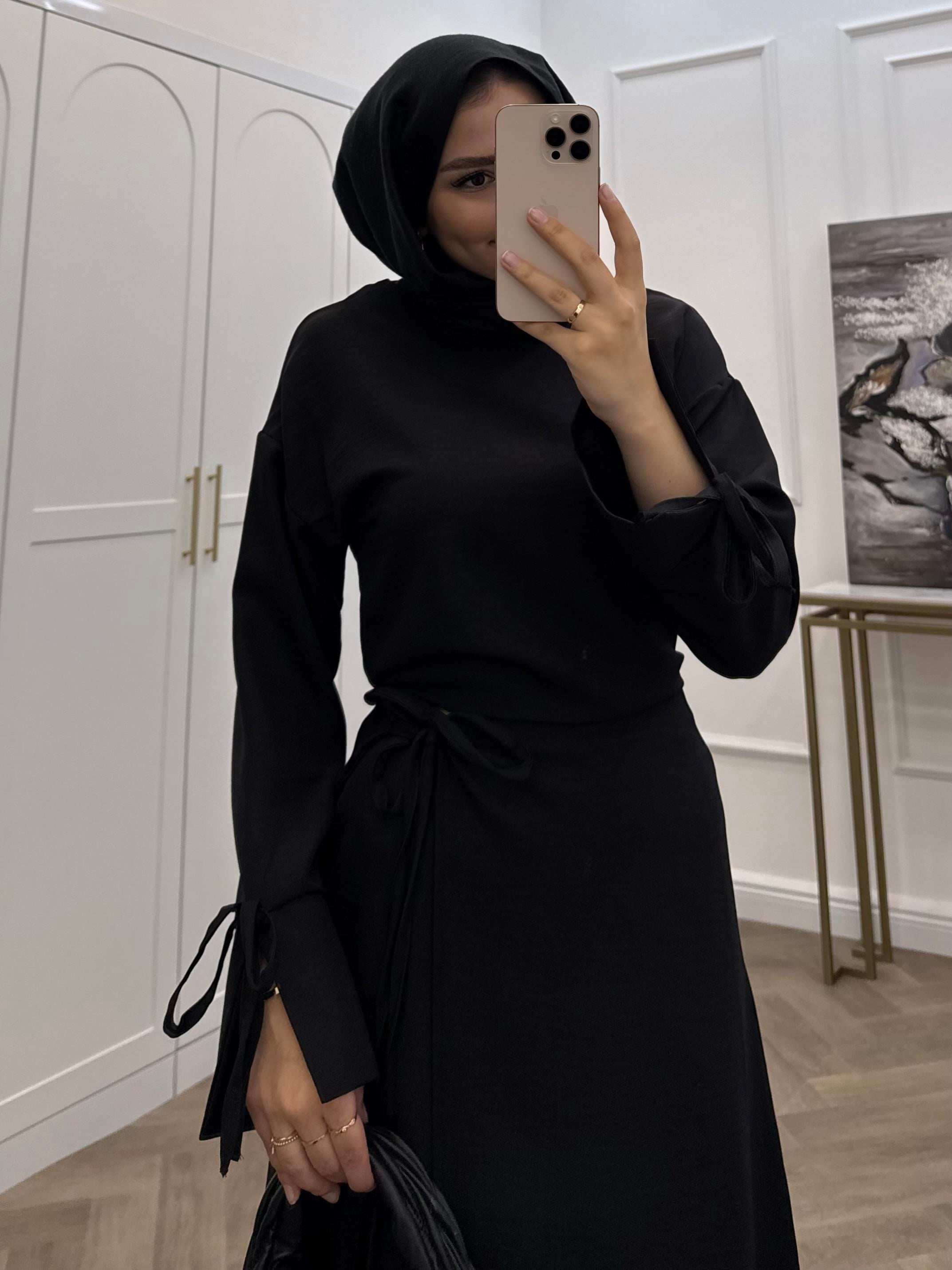 İP BAĞLAMALI BASİC ETEKLİ TAKIM SİYAH